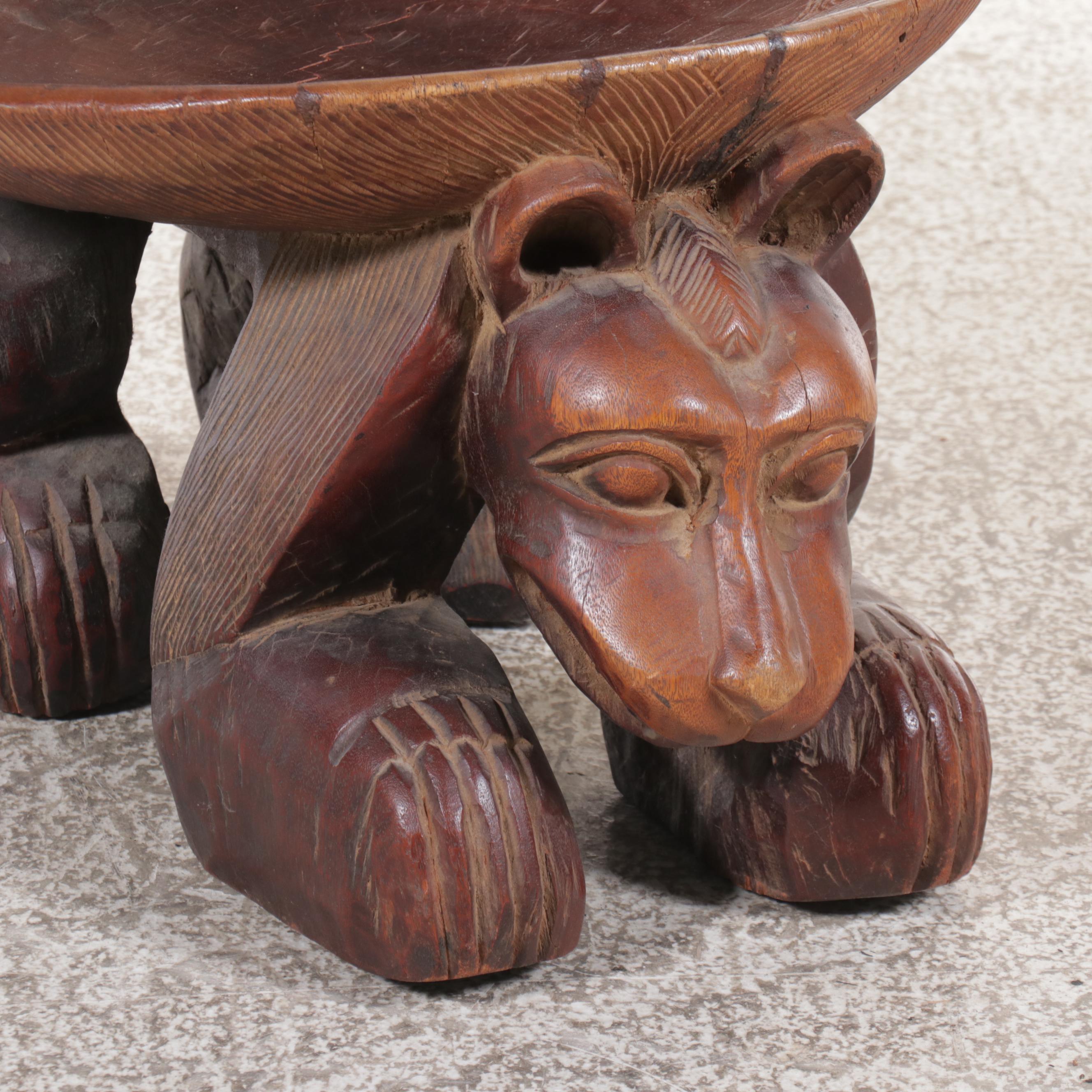 West African Folk Art Style Hand-Carved Wooden Chair