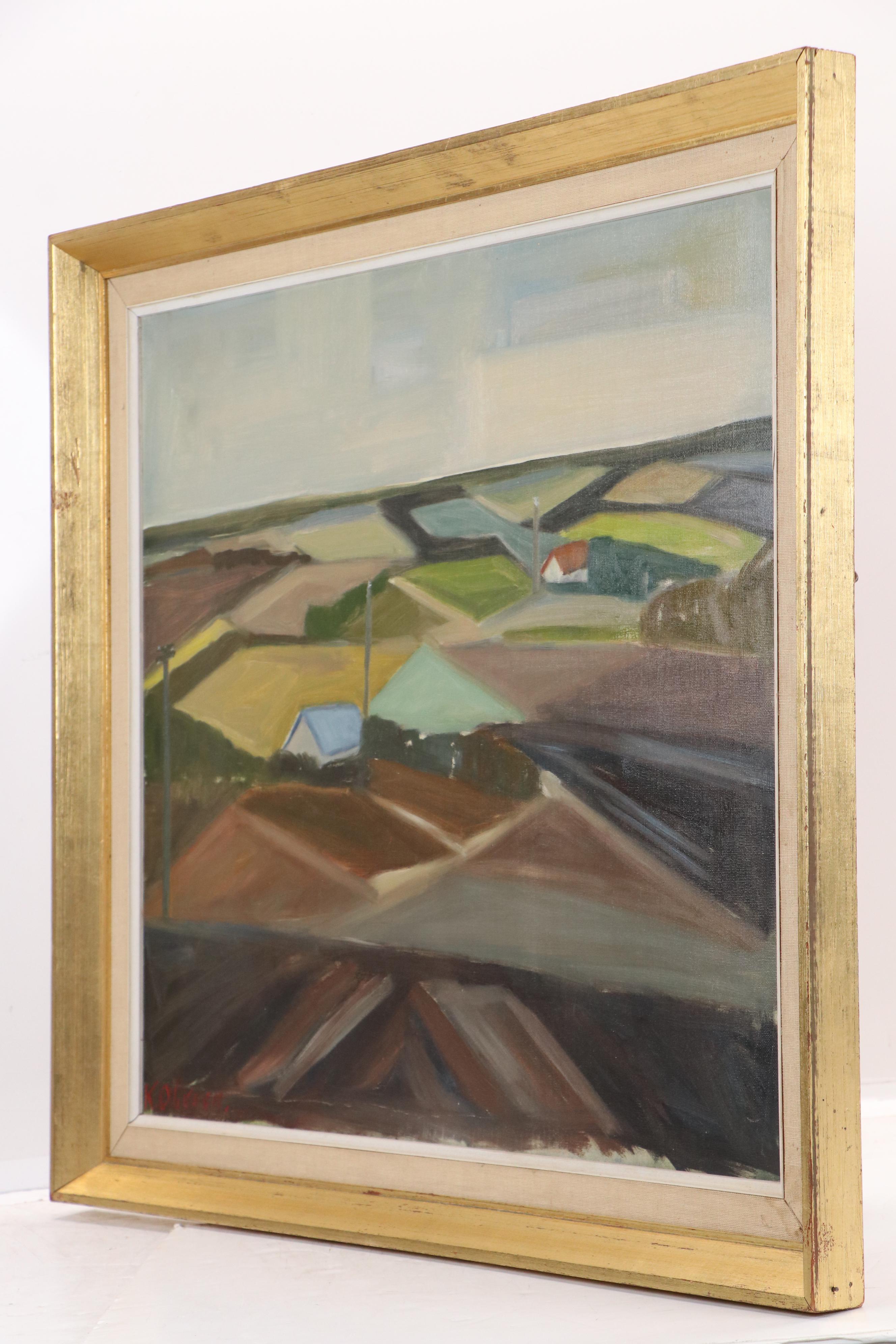 Danish Modernist Oil Painting Landscape, Mid-20th Century