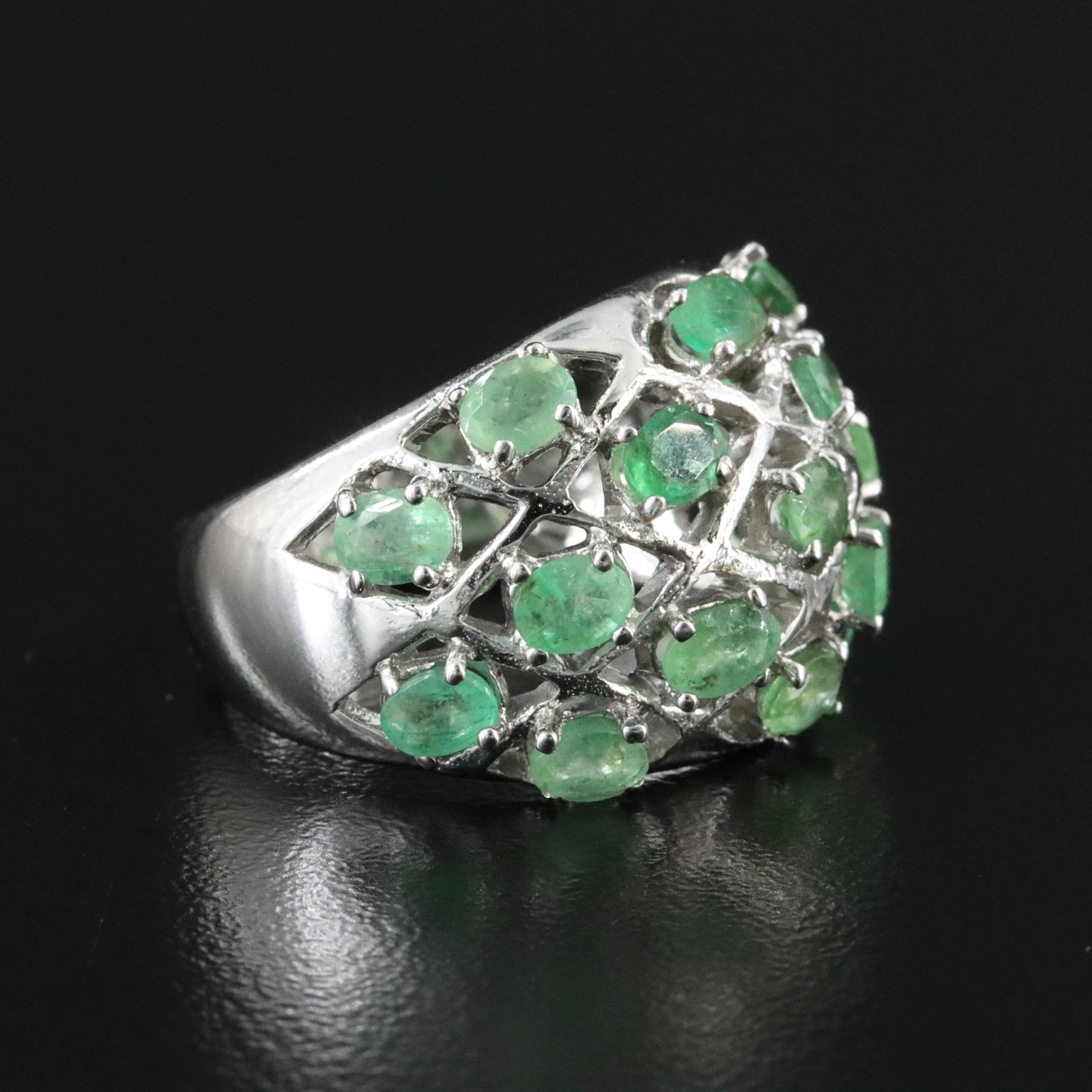 Sterling Emerald Lattice Dome Ring