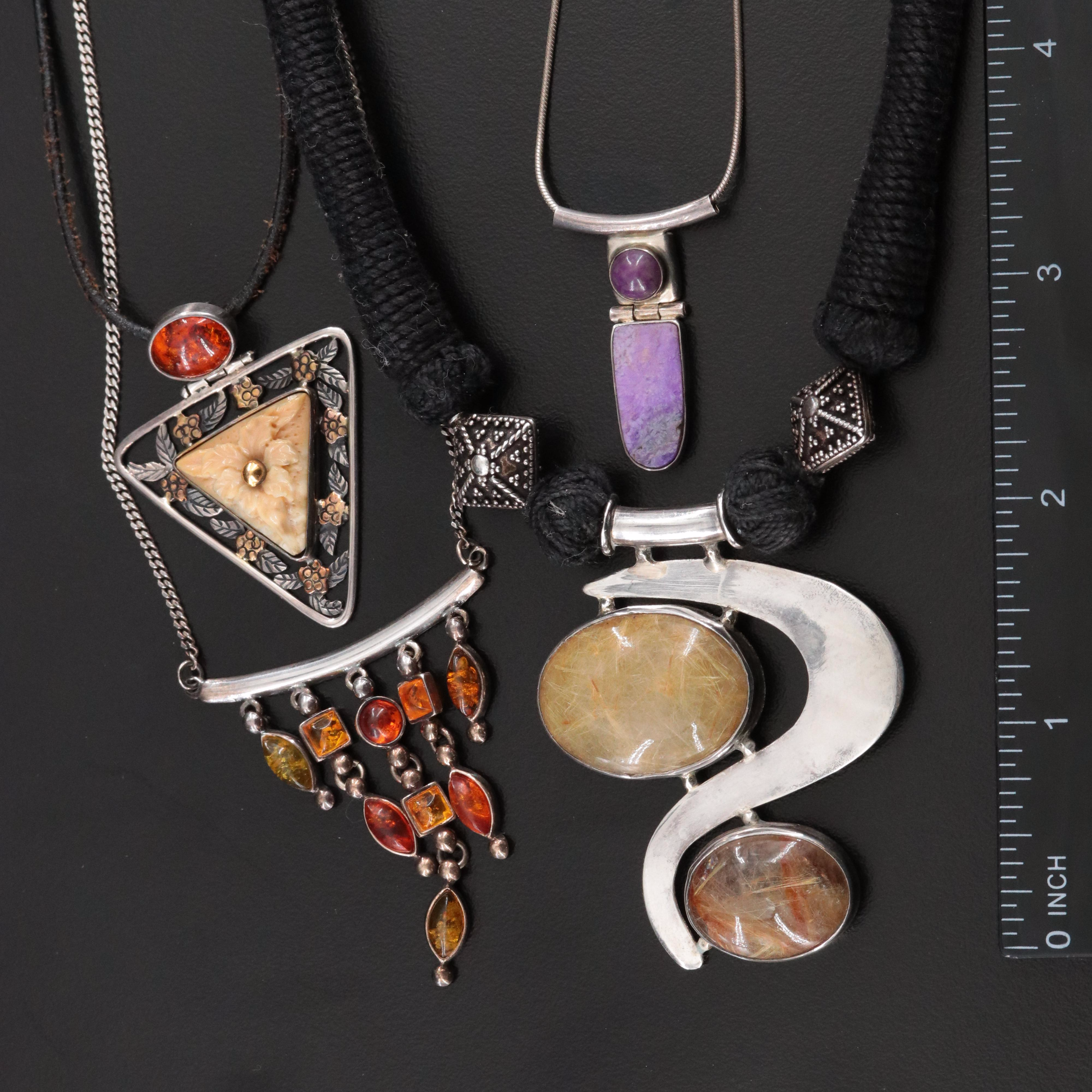 Sterling Rutilated Amber and Jasper Necklace Collection