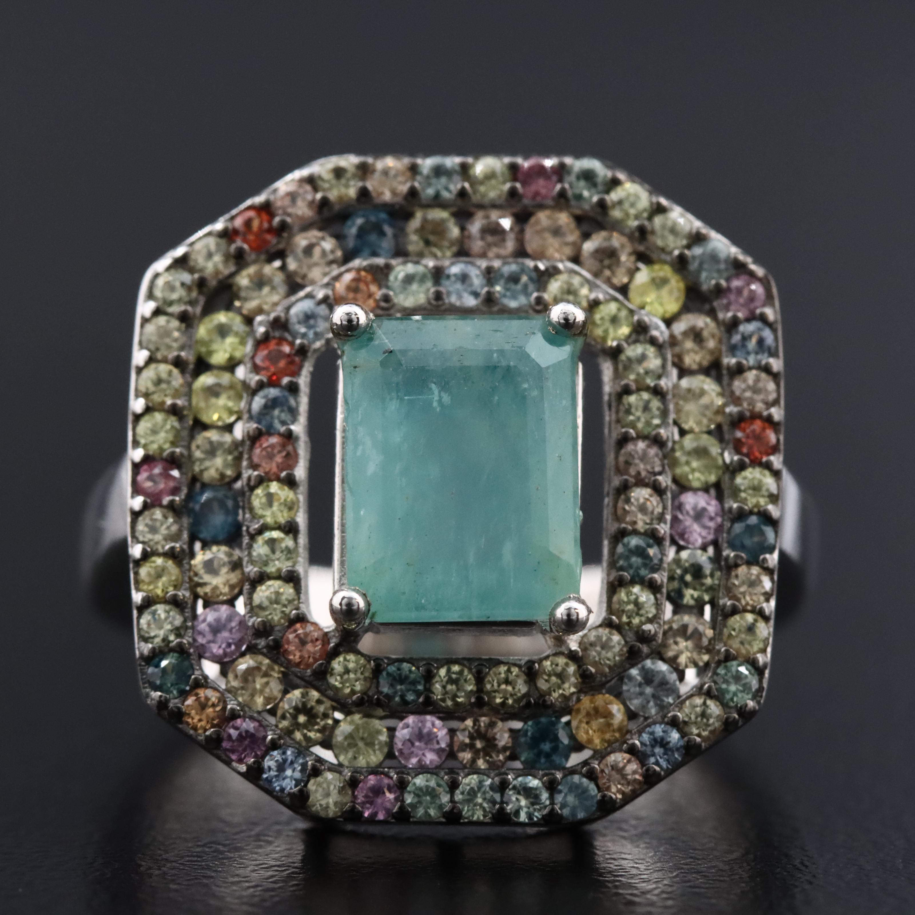 Sterling Emerald and Sapphire Ring