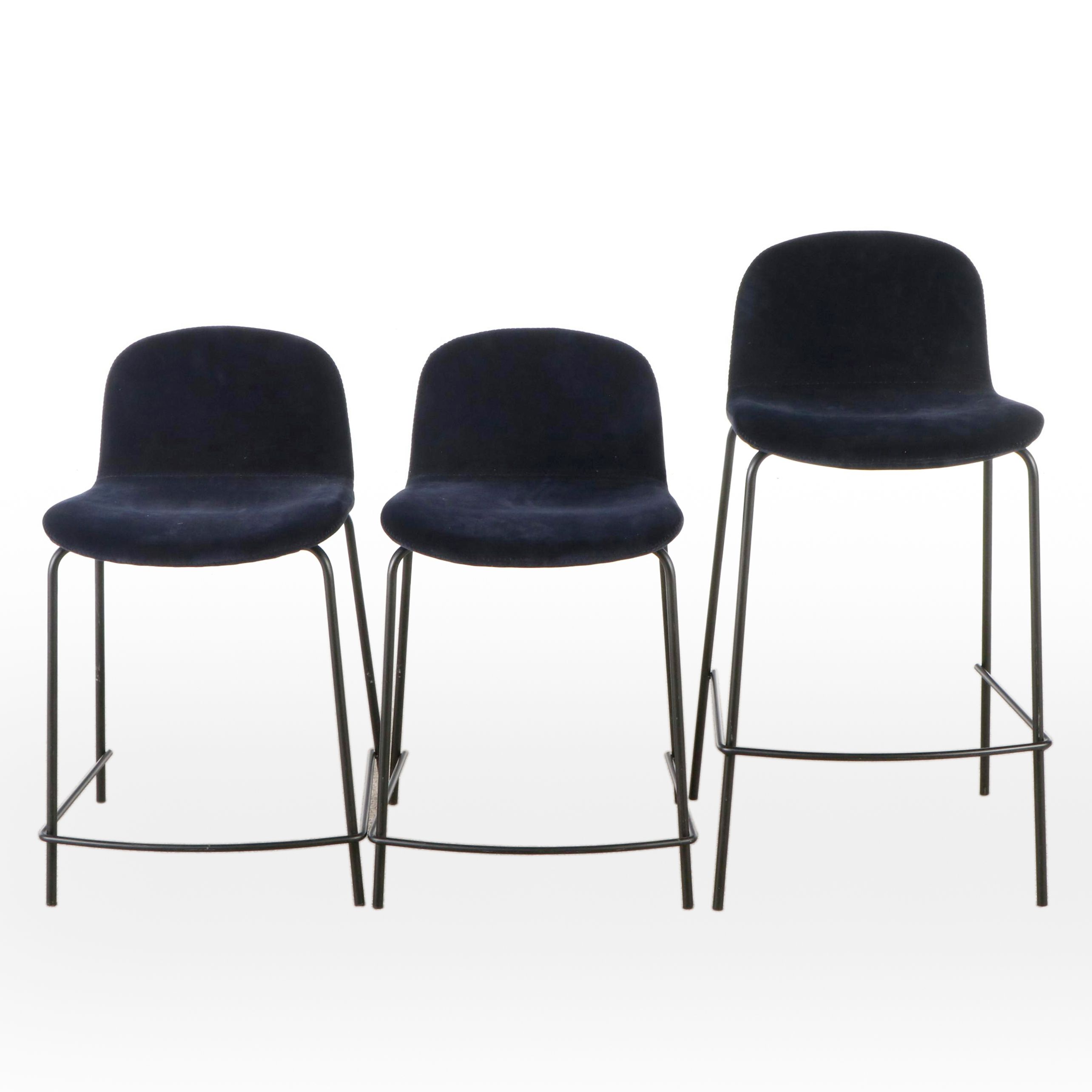 Set of Three CB2 Modern Upholstered Barstools