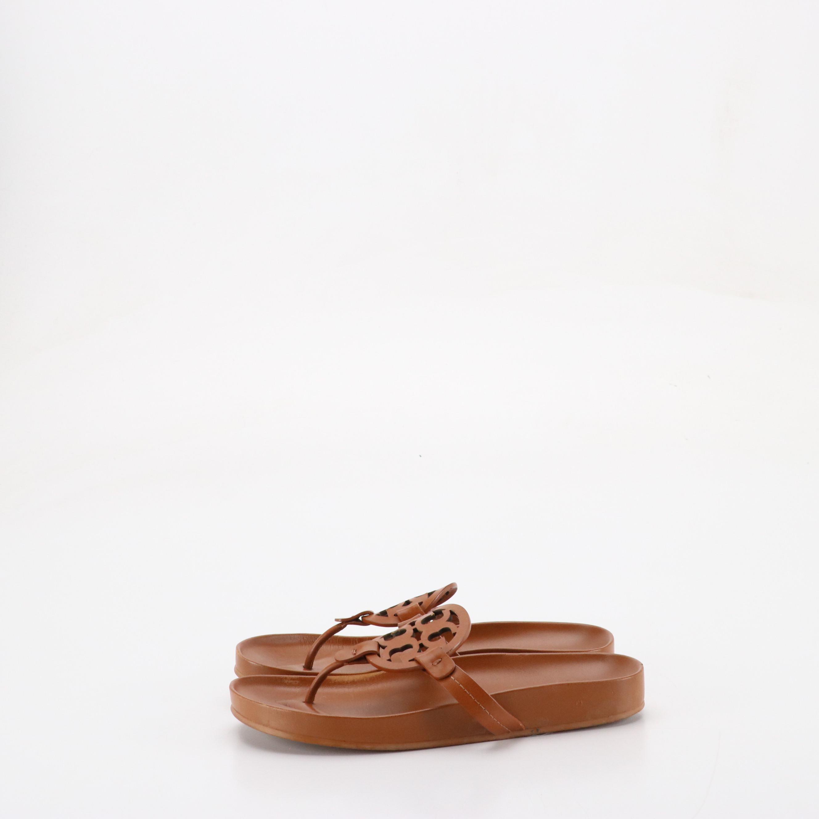Tory Burch Miller Cloud Sandals in Bourbon Miele Brown Leather