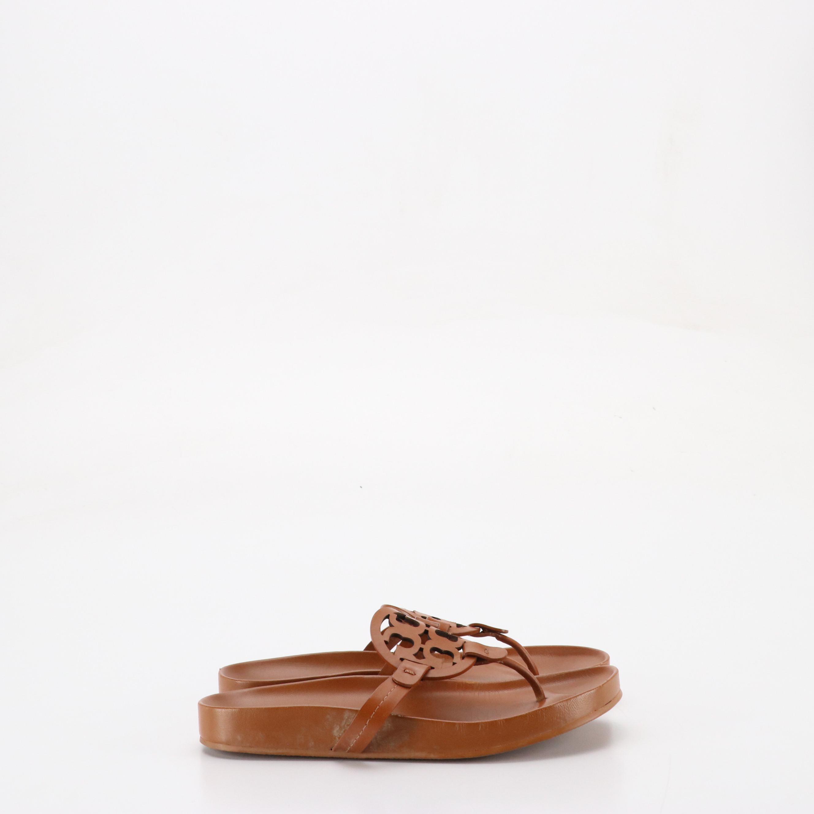 Tory Burch Miller Cloud Sandals in Bourbon Miele Brown Leather
