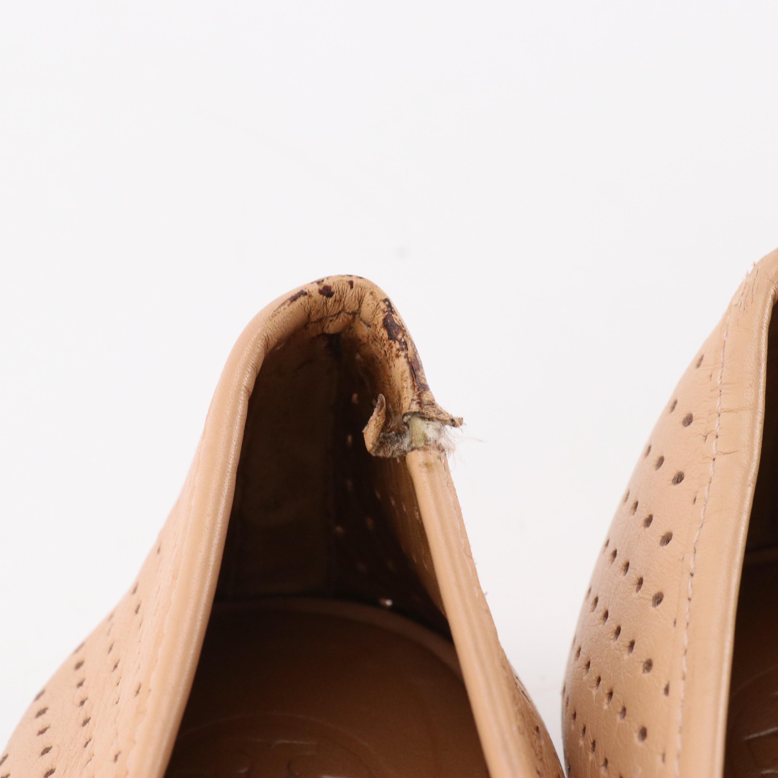 Tory Burch Reva Ballet Flats in Beige Perforated Leather