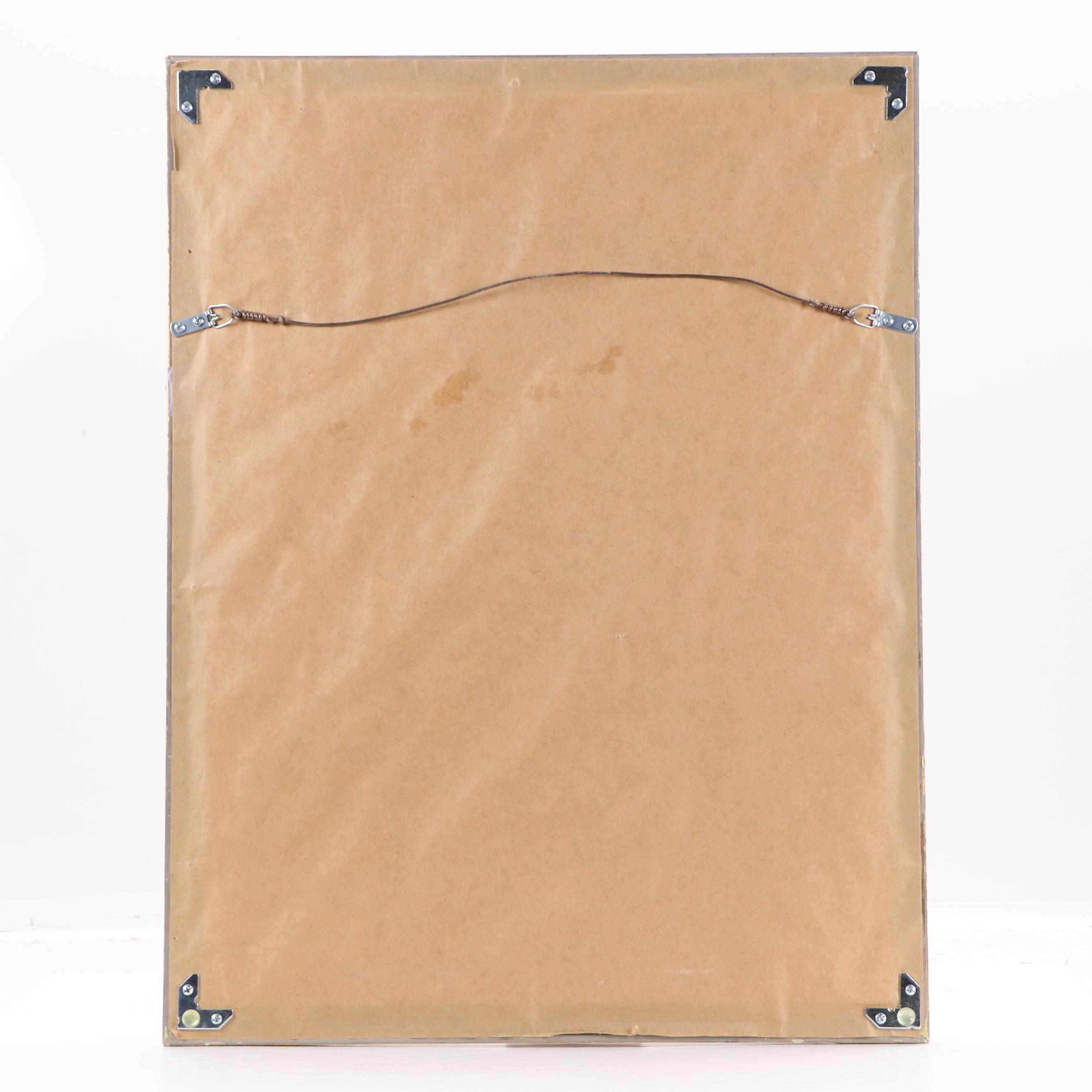 Art Pottery Tile Mosaic of Kneeling Southeast Asian Figure with Lotus Flower