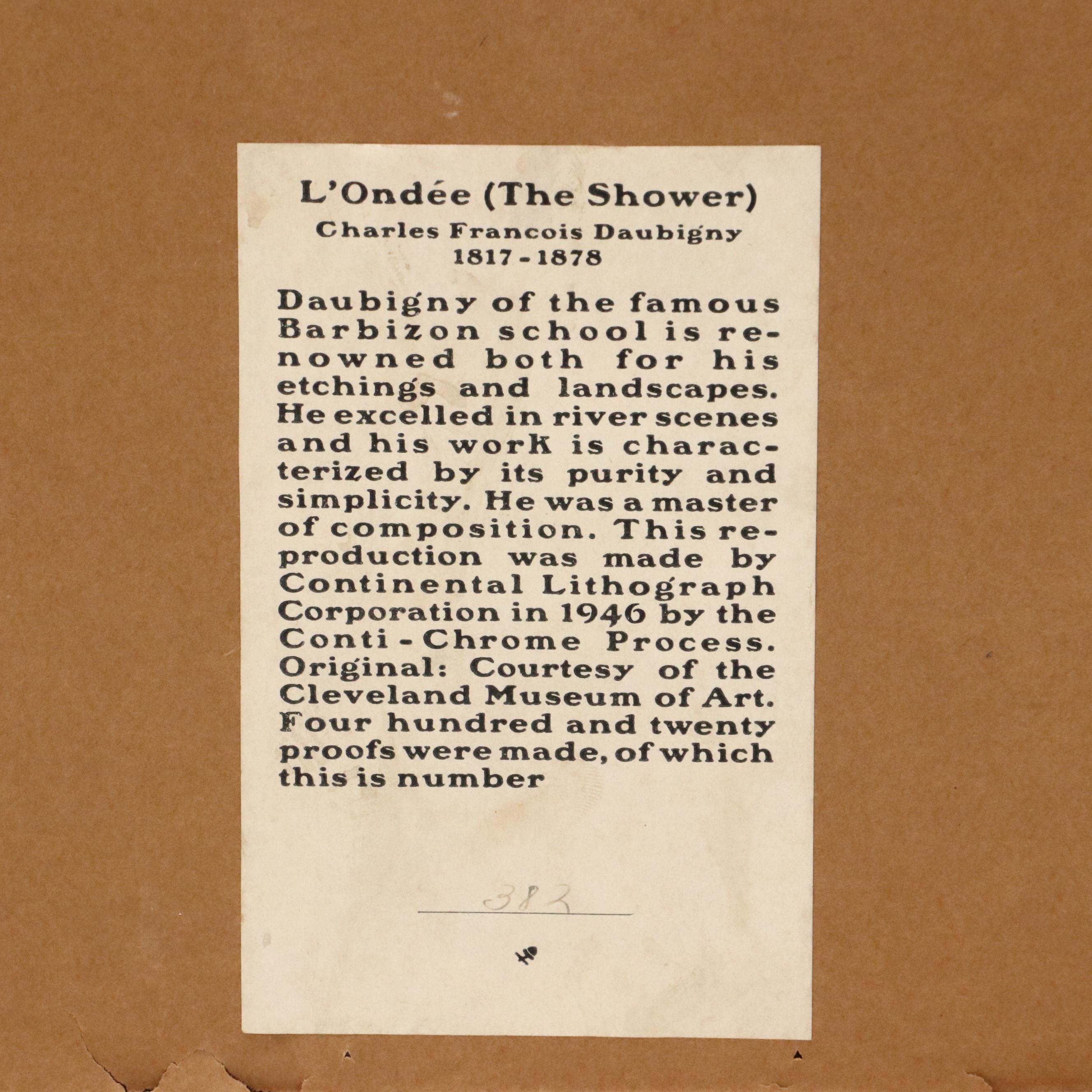 After Charles-François Daubigny Lithograph "L'Ondée," 1946
