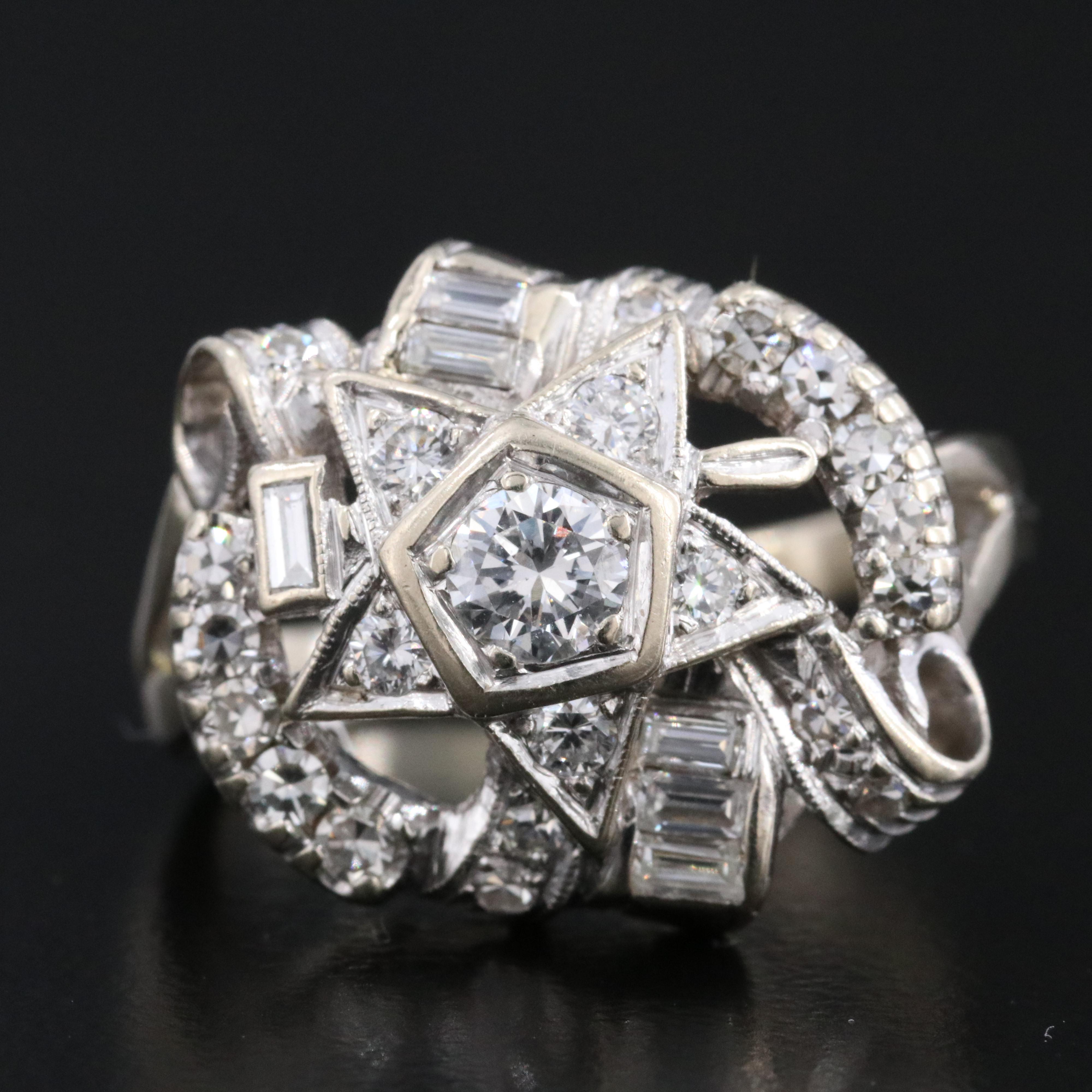 Vintage 14K 1.05 CTW Eastern Star Diamond Ring