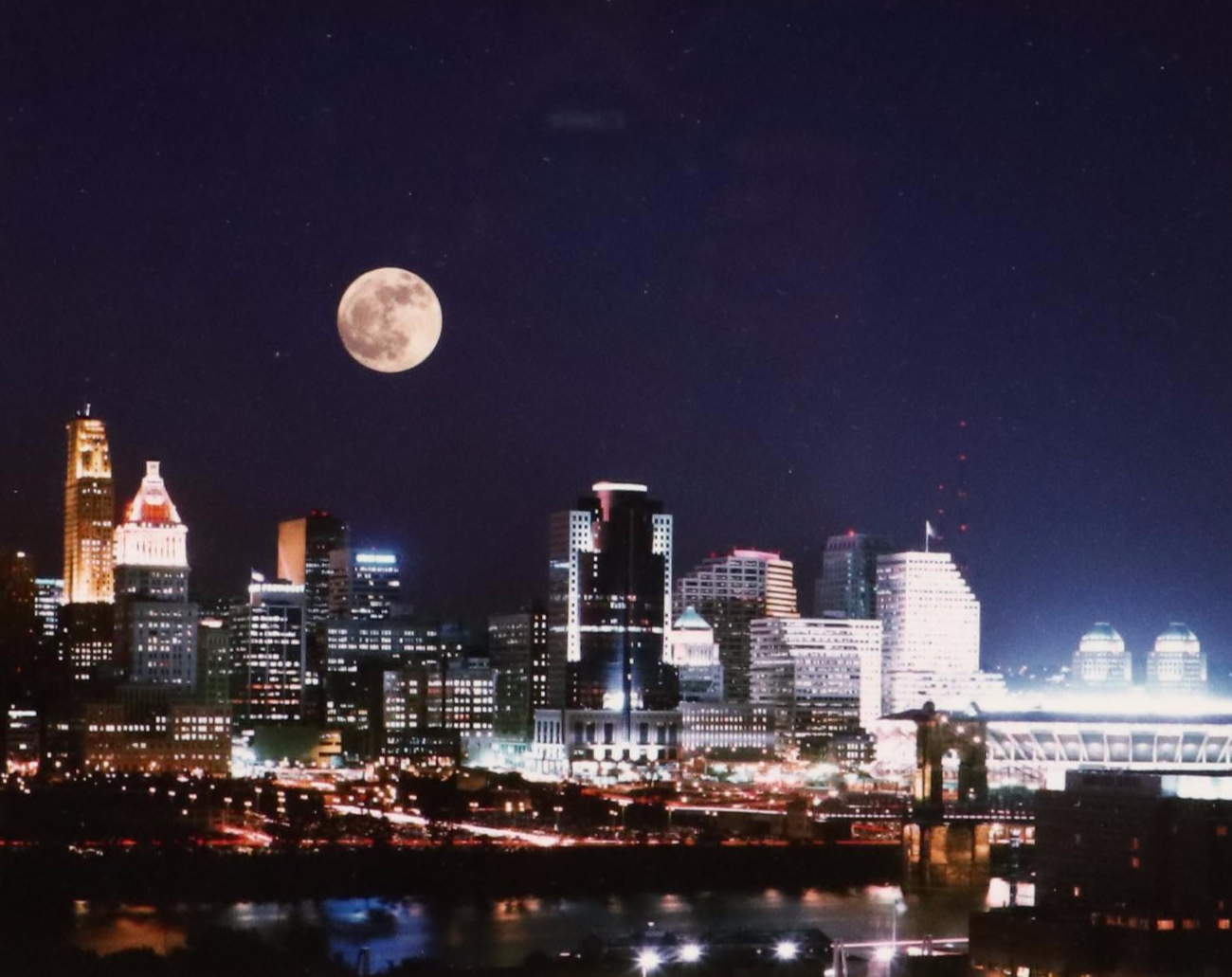 J. Miles Wolf Color Photograph of Nocturne Cincinnati Skyline, 2002