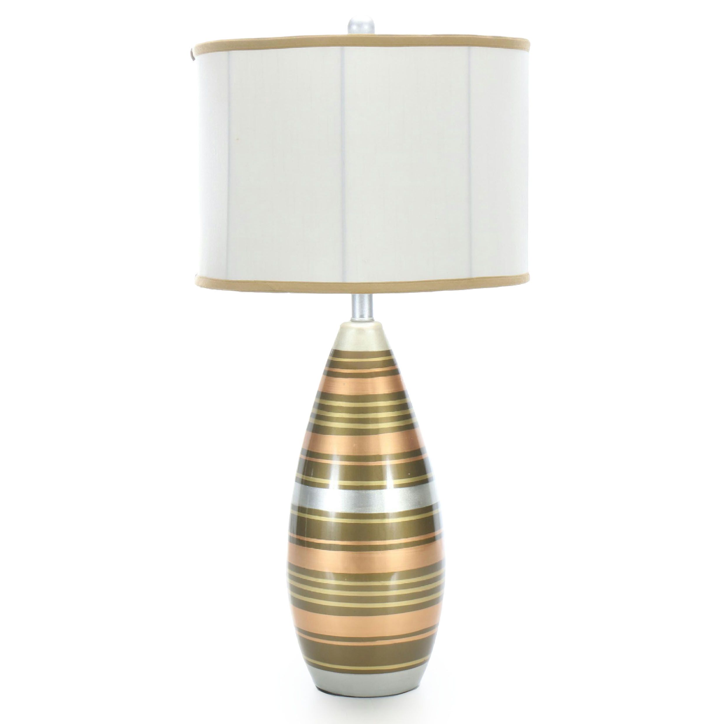 Multicolor Metallic Banded Table Lamp with Banded Drum Shade