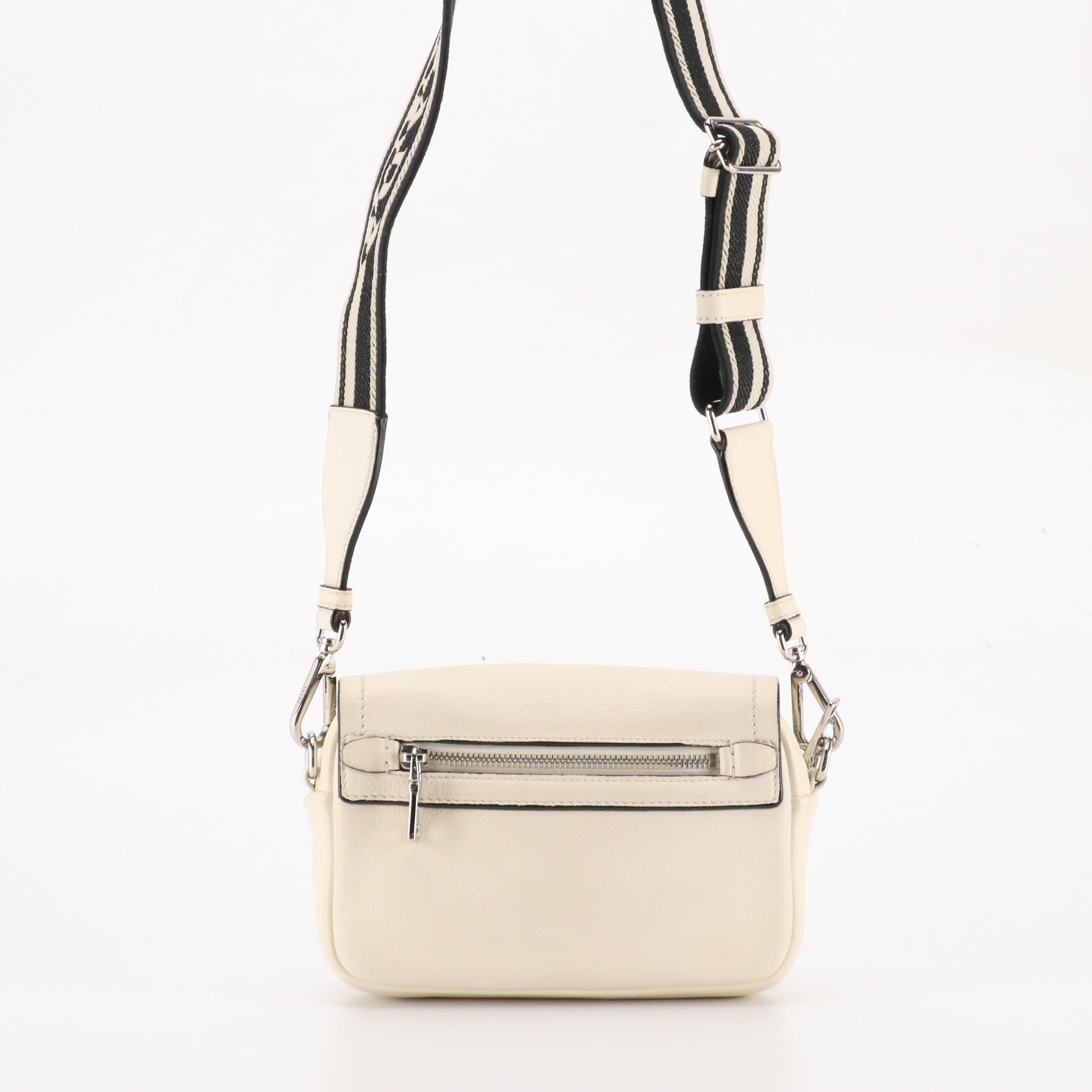 Prada Soft Flap Crossbody Bag in Ivory Vitello Daino Leather
