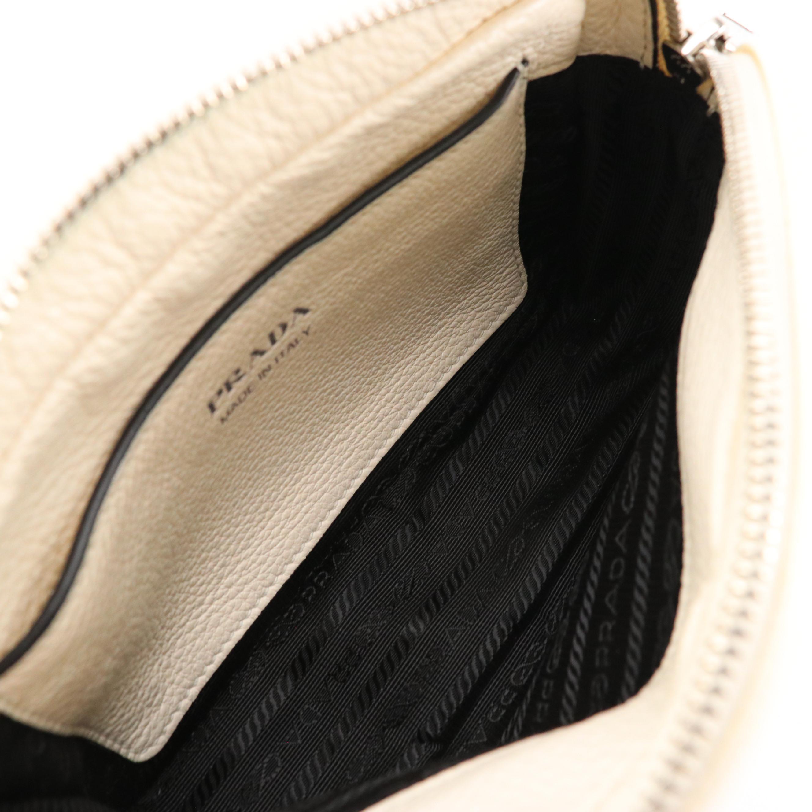 Prada Soft Flap Crossbody Bag in Ivory Vitello Daino Leather