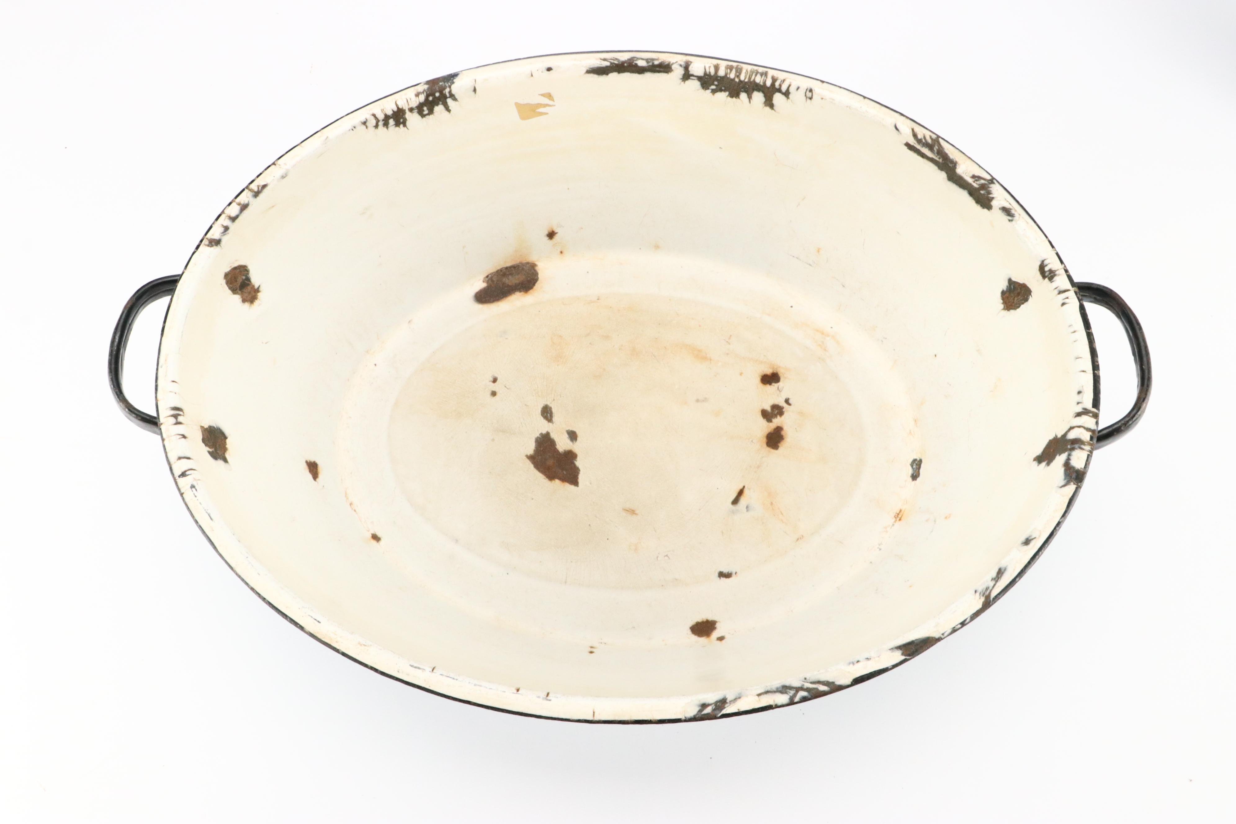 Blue Swirl and Other Graniteware with Glass Measuring Cup, Early to Mid-20th C.