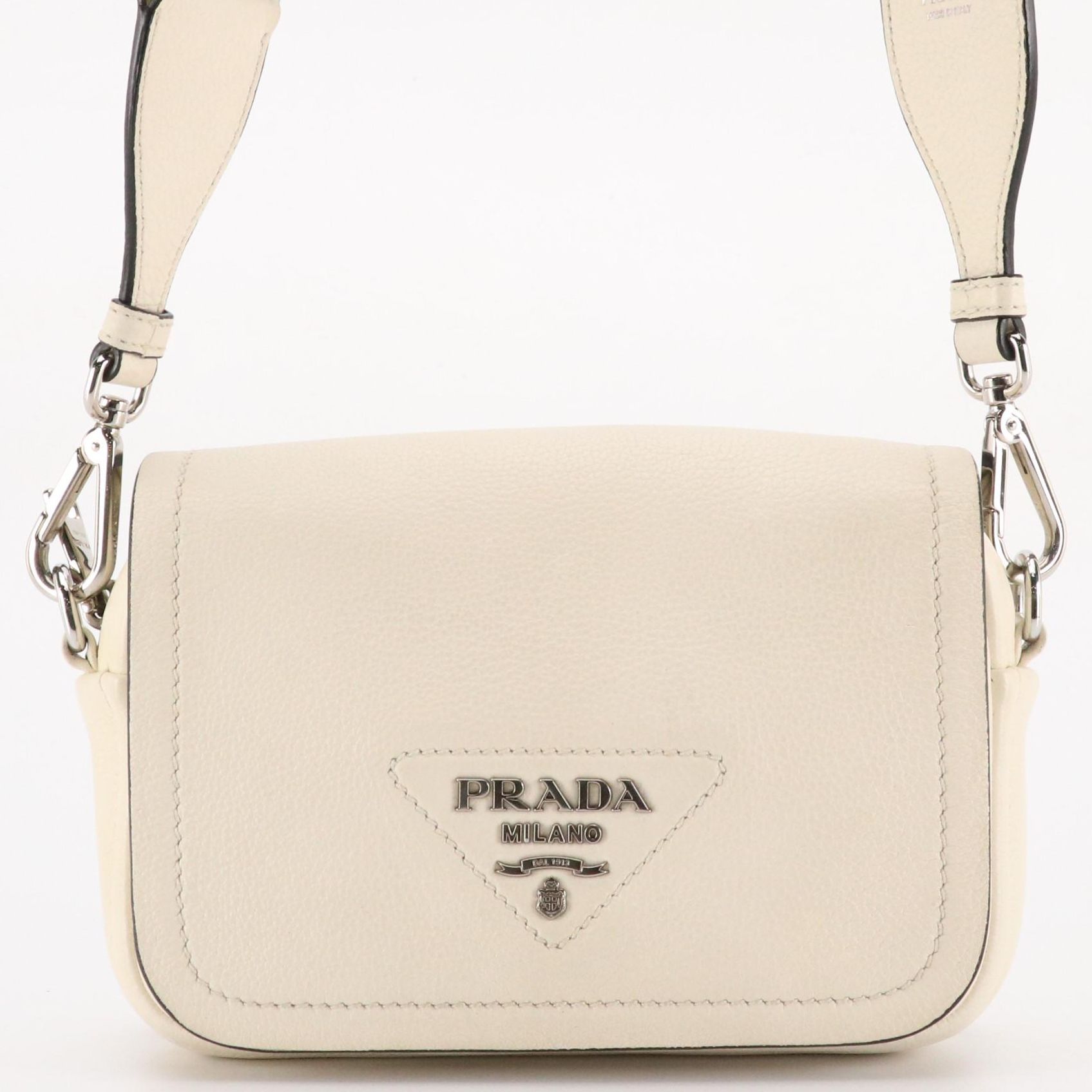 Prada Soft Flap Crossbody Bag in Ivory Vitello Daino Leather