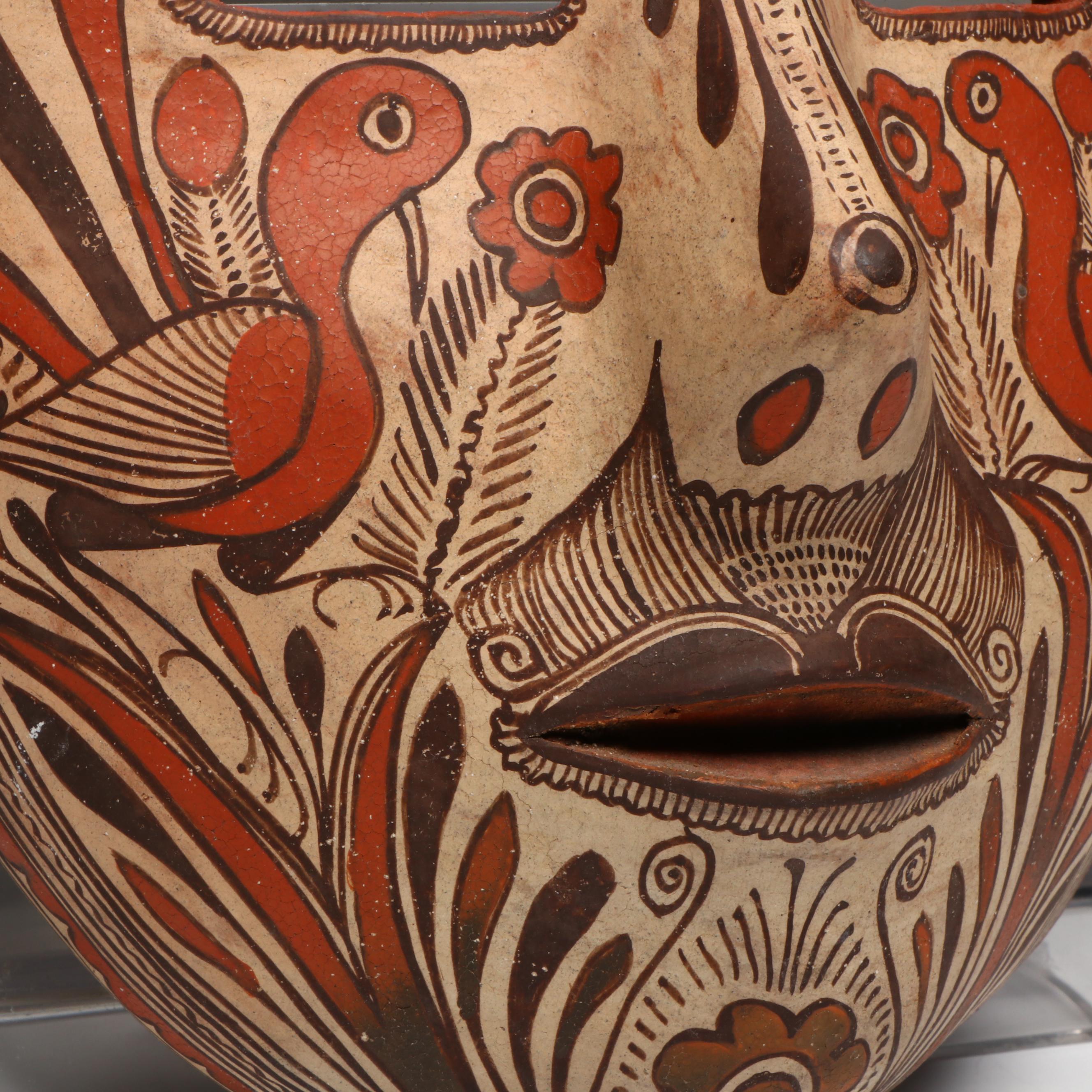 Vintage Mexican Polychrome Painted Pottery Mask