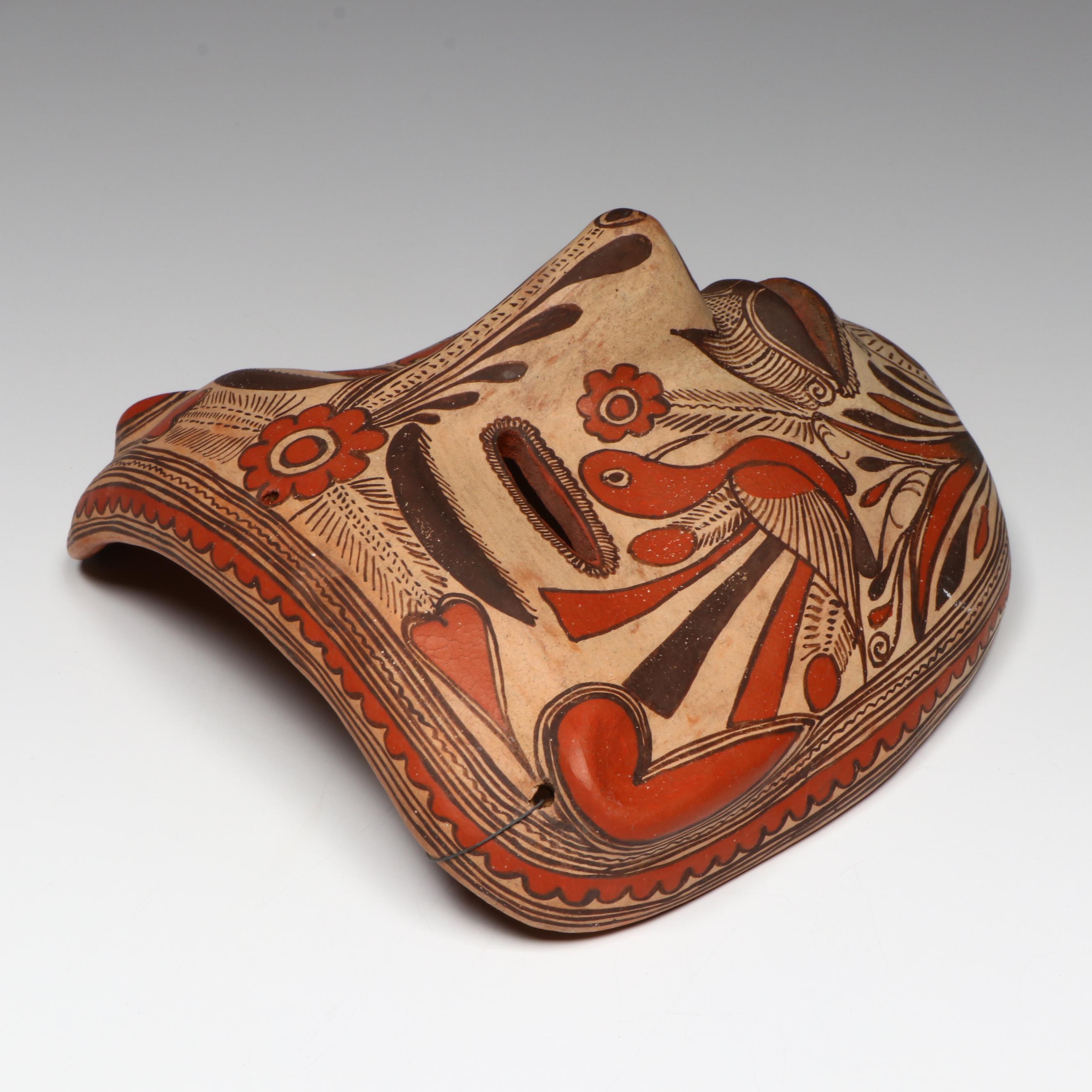 Vintage Mexican Polychrome Painted Pottery Mask