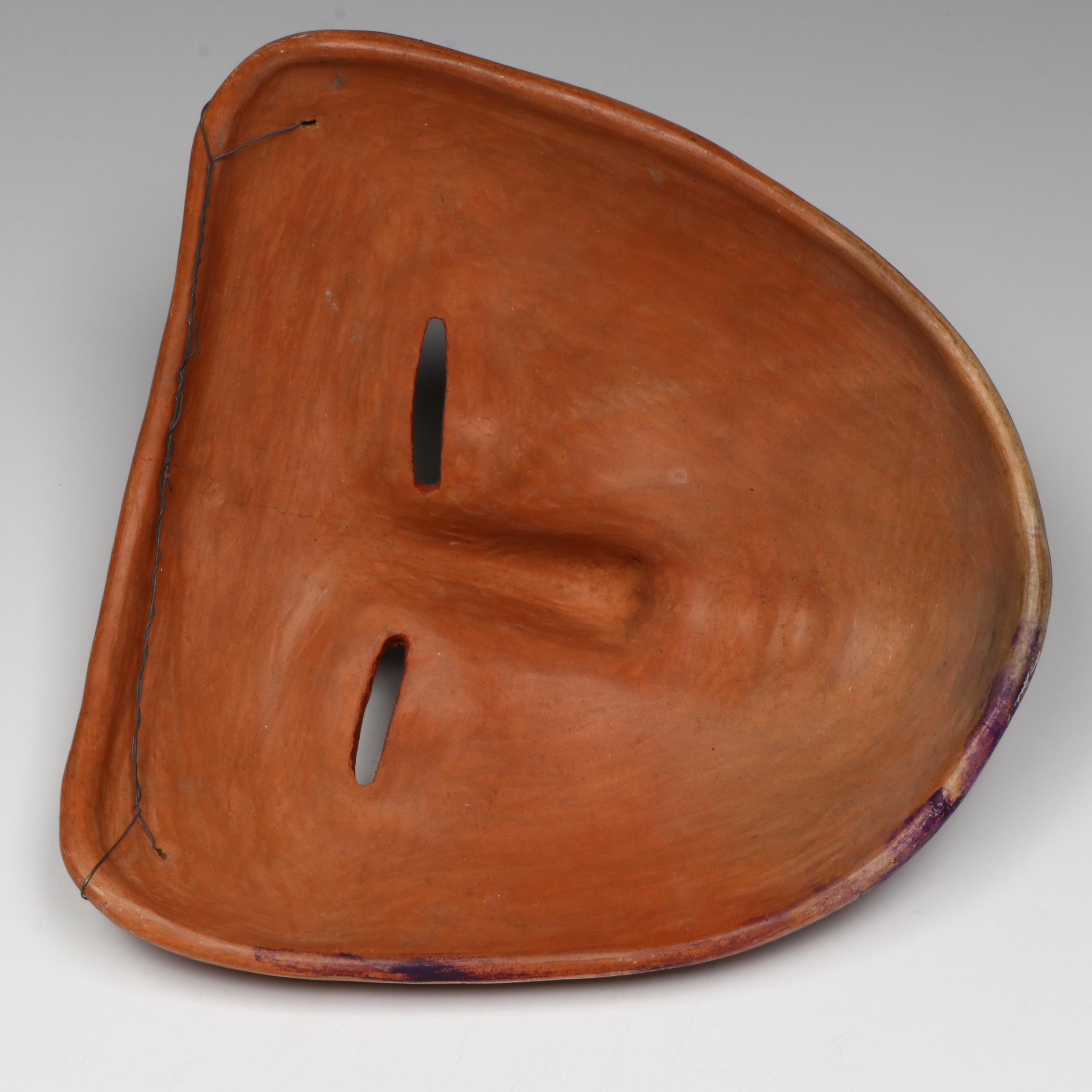 Vintage Mexican Polychrome Painted Pottery Mask