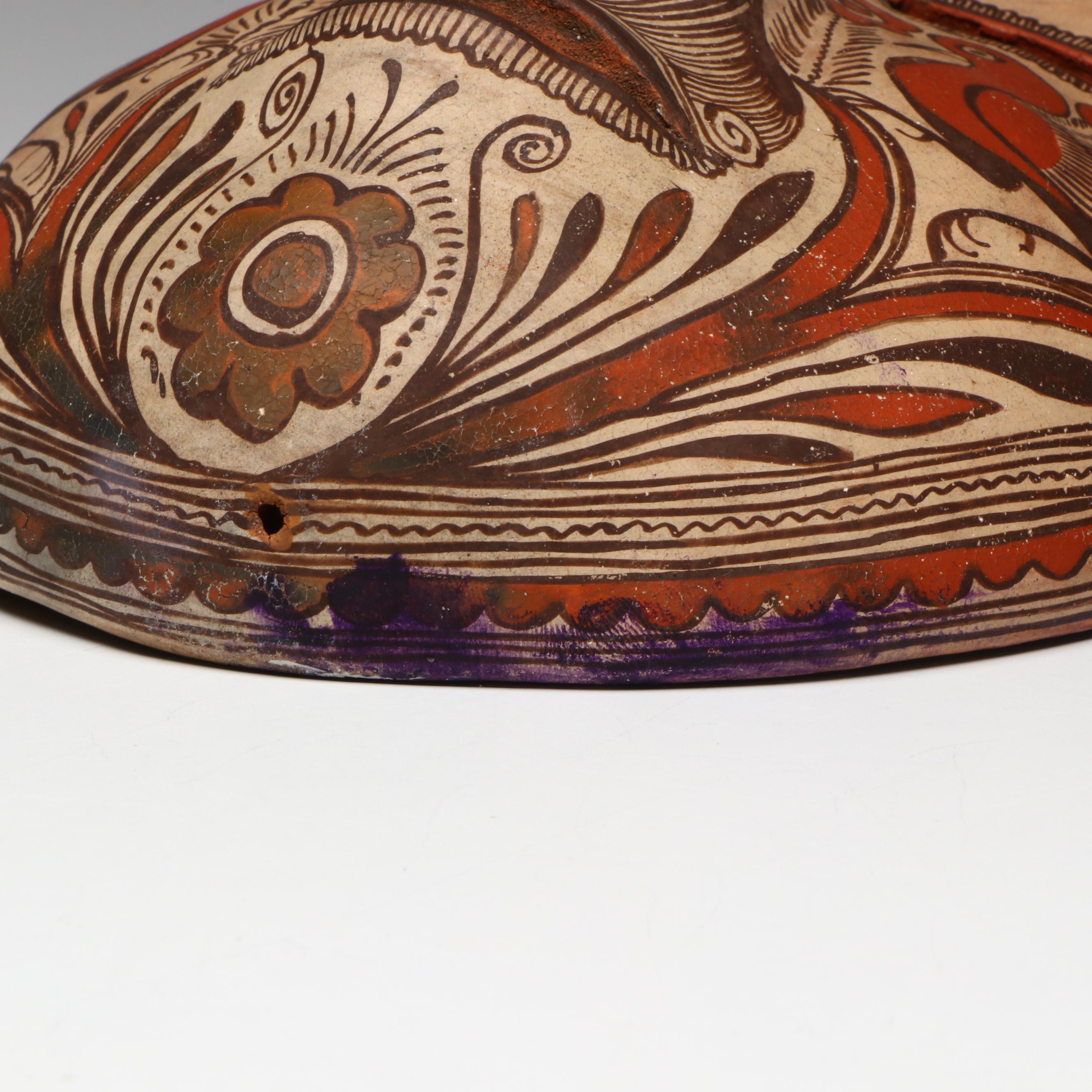 Vintage Mexican Polychrome Painted Pottery Mask