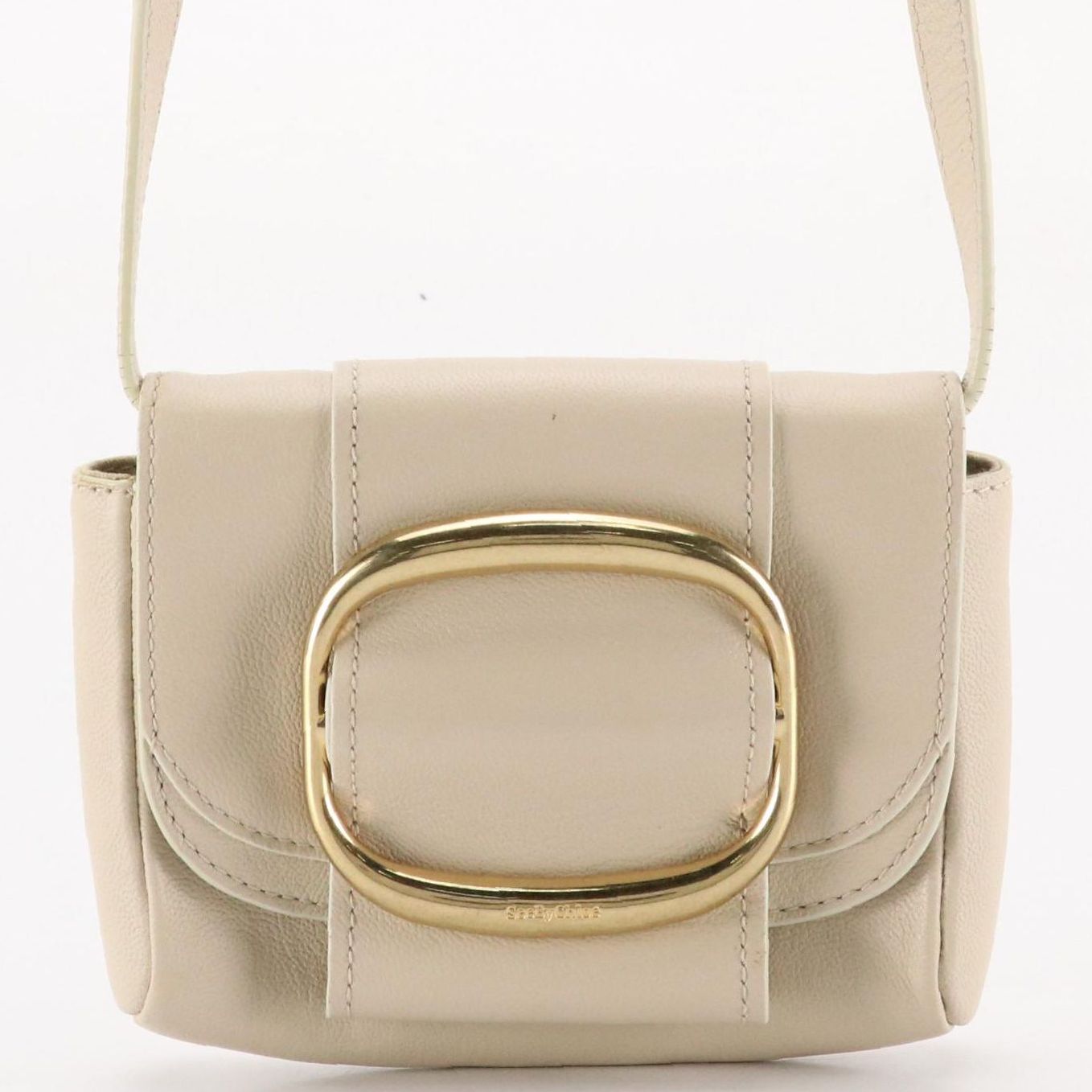 See by Chloé Hopper Convertible Belt Bag in Ivory Calfskin Leather