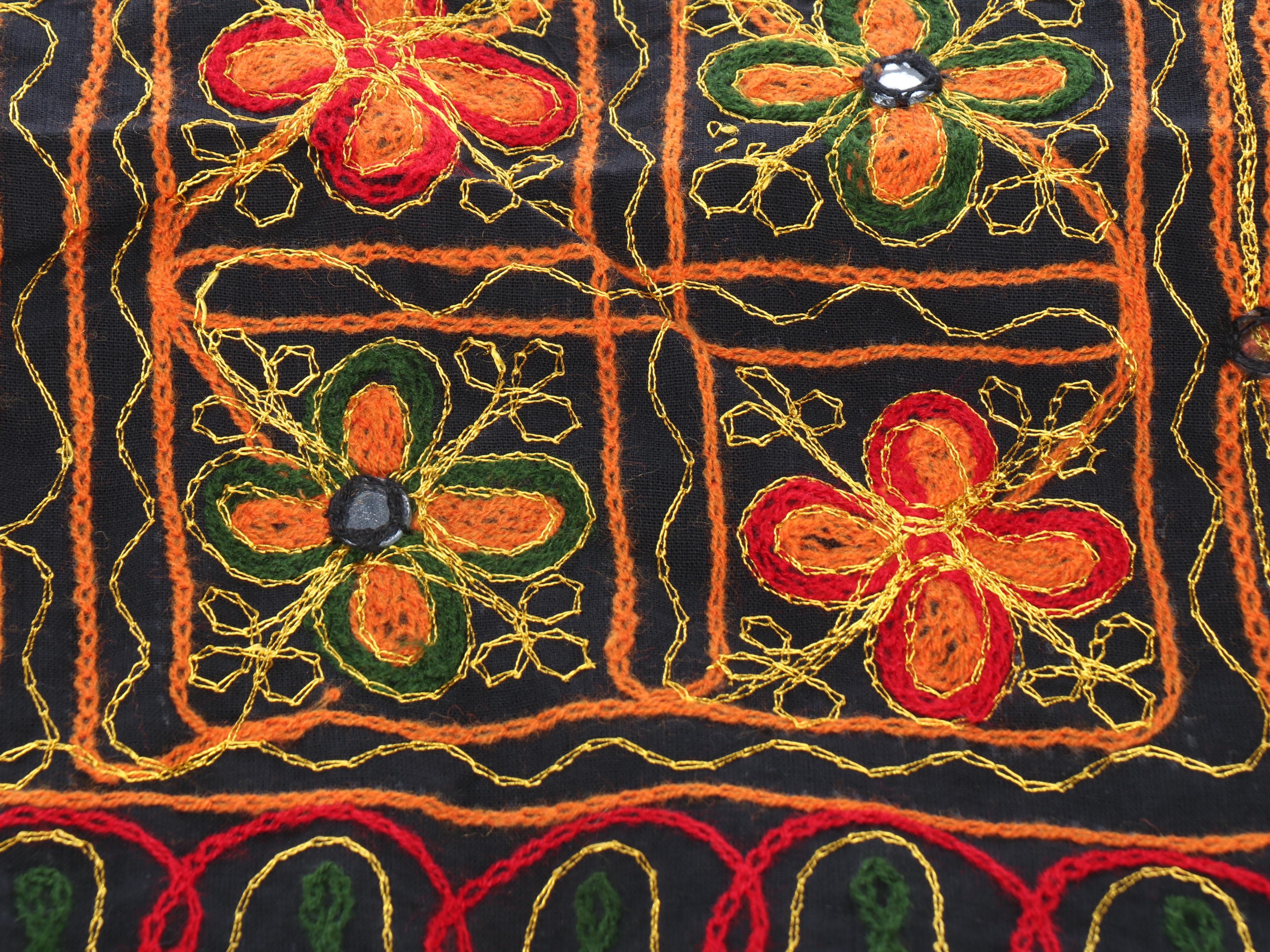 Western Indian Chain-Stitch Embroidered Pillow Covers and More Textiles