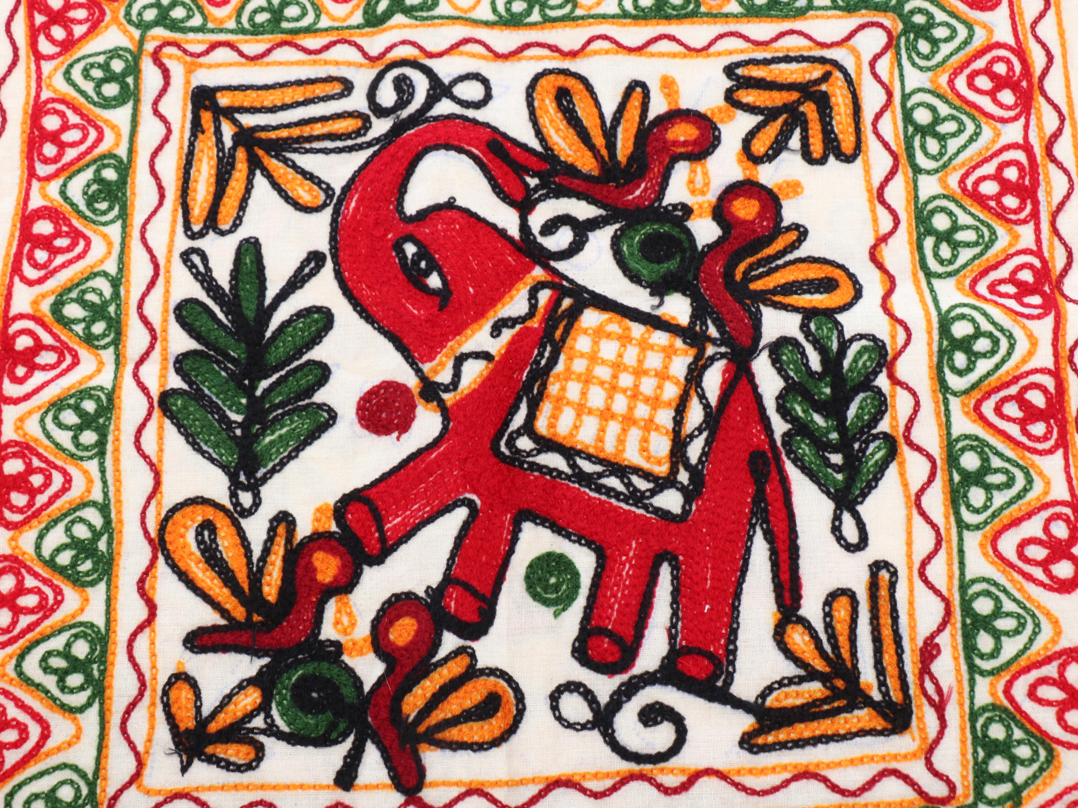 Western Indian Chain-Stitch Embroidered Pillow Covers and More Textiles