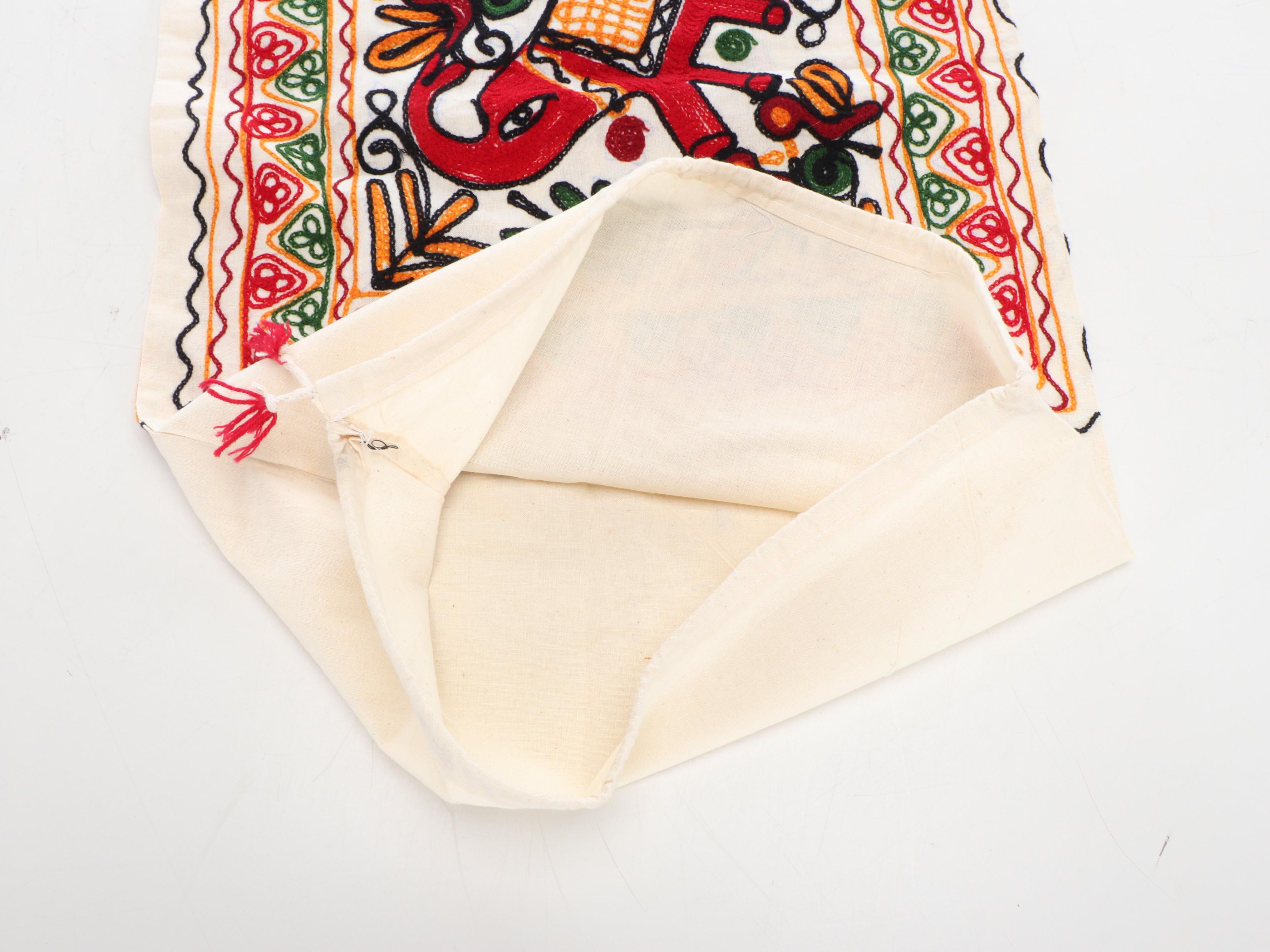 Western Indian Chain-Stitch Embroidered Pillow Covers and More Textiles