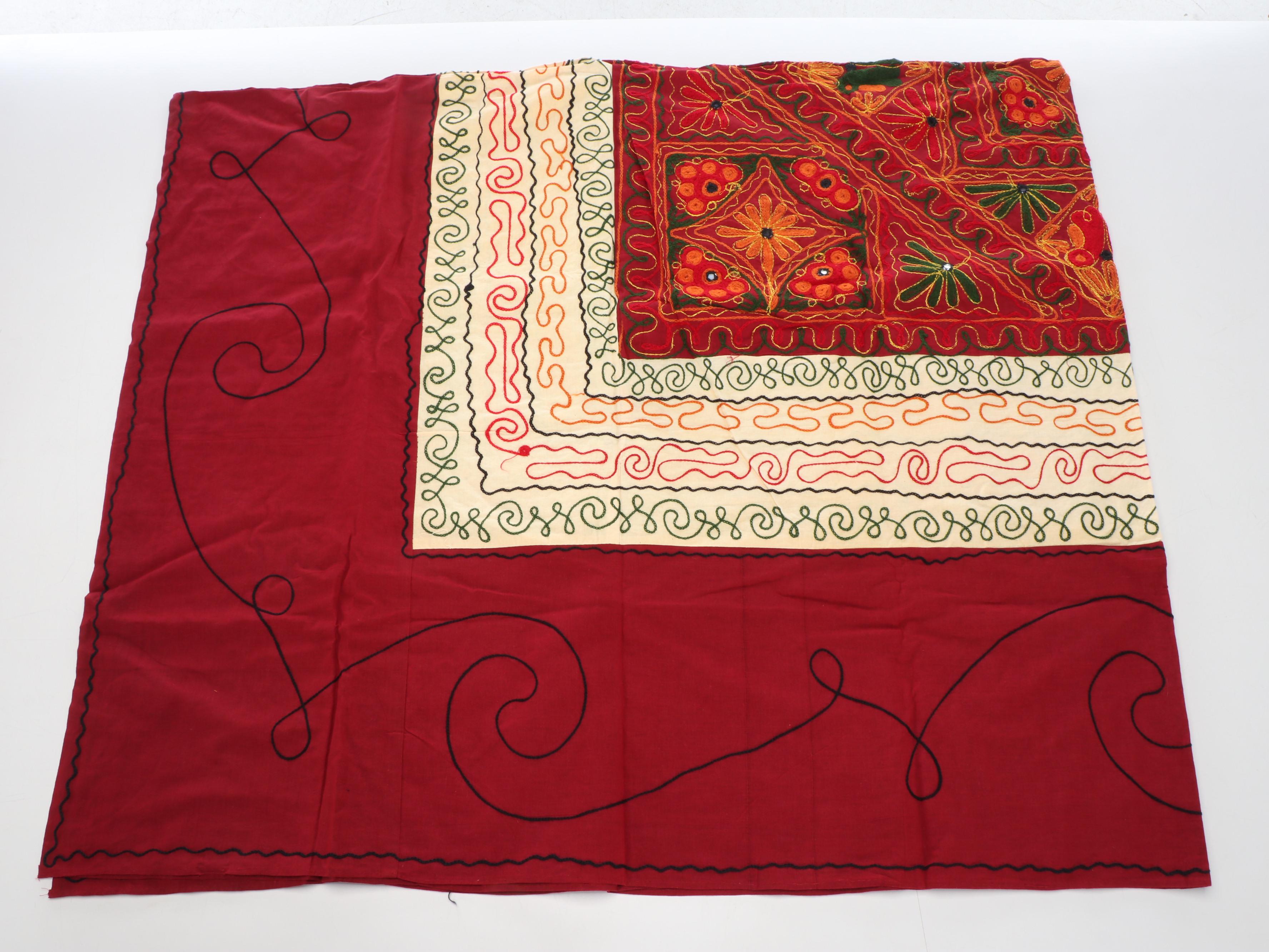 Western Indian Chain-Stitch Embroidered Pillow Covers and More Textiles