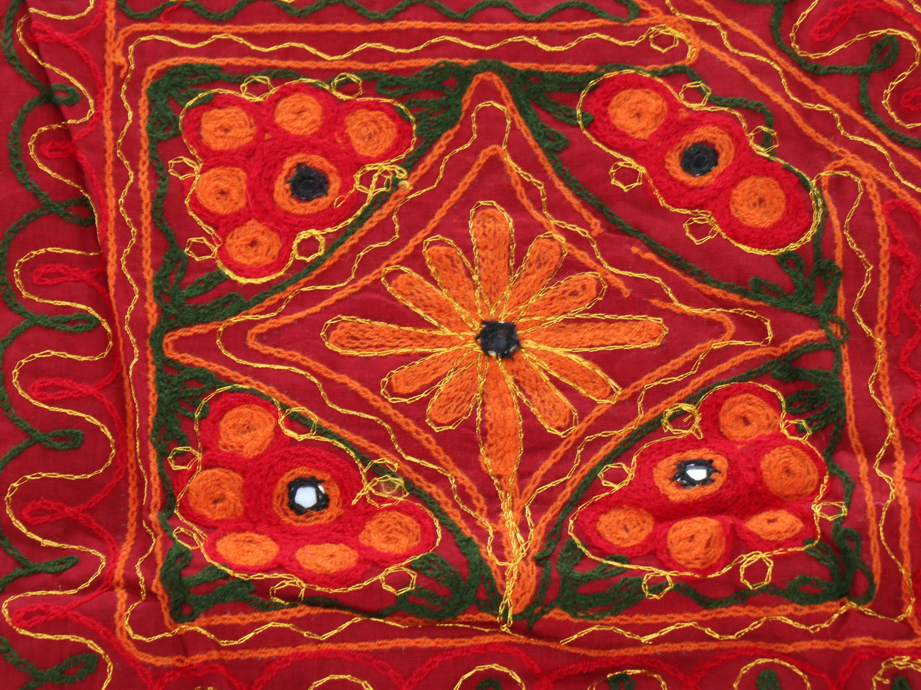 Western Indian Chain-Stitch Embroidered Pillow Covers and More Textiles