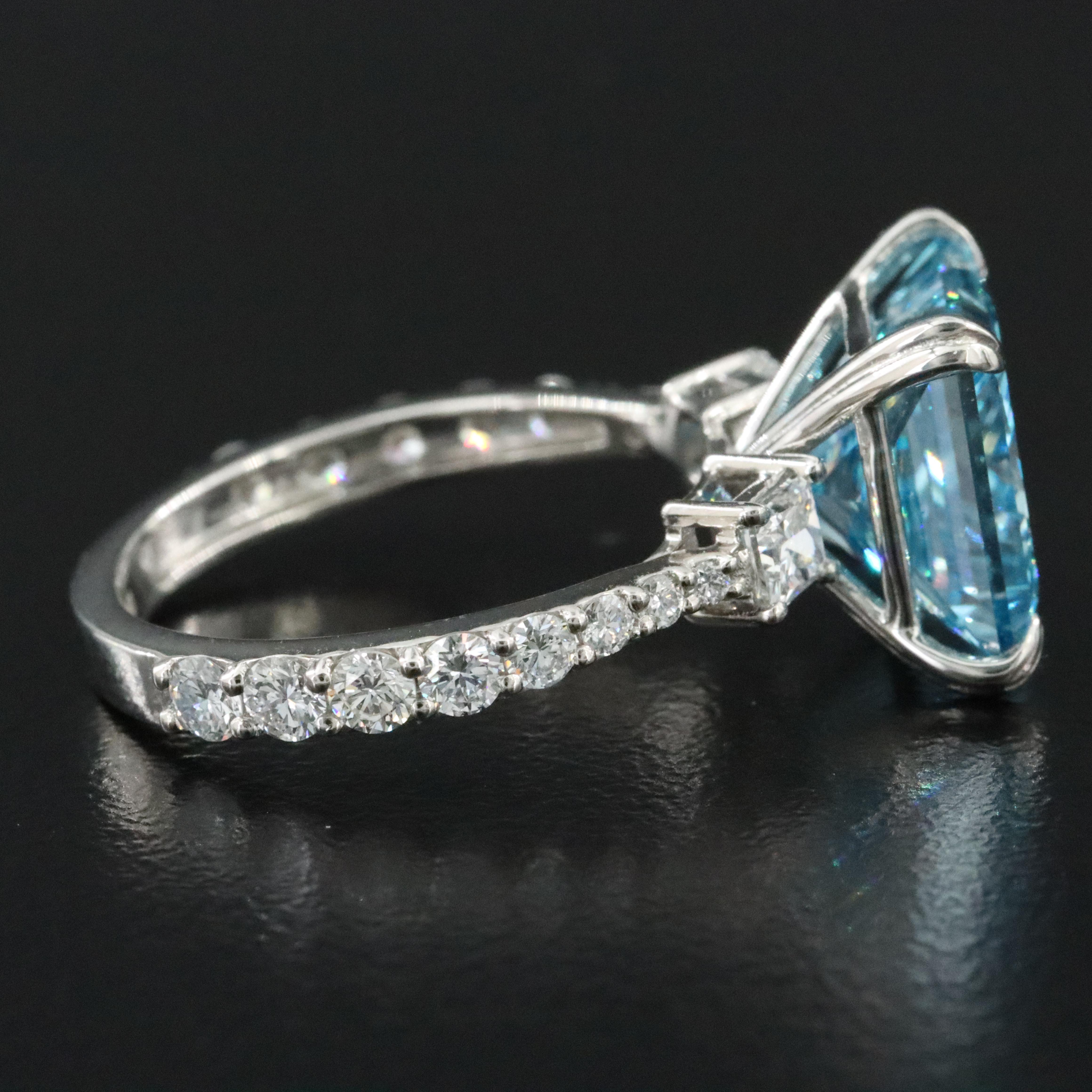 Platinum 6.03 CTW Lab Grow Diamond  Ring with Fancy Blue Center and IGI Report