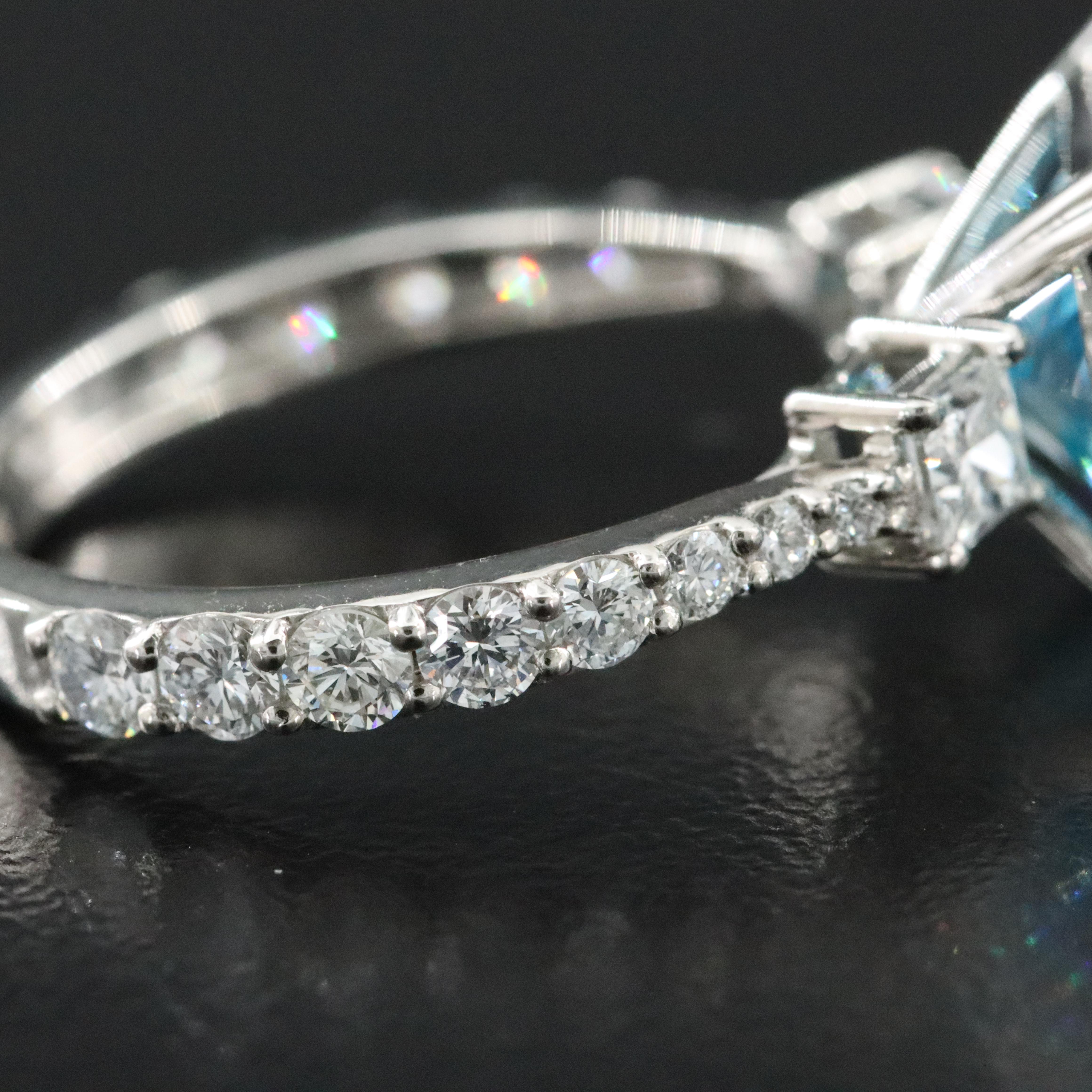 Platinum 6.03 CTW Lab Grow Diamond  Ring with Fancy Blue Center and IGI Report