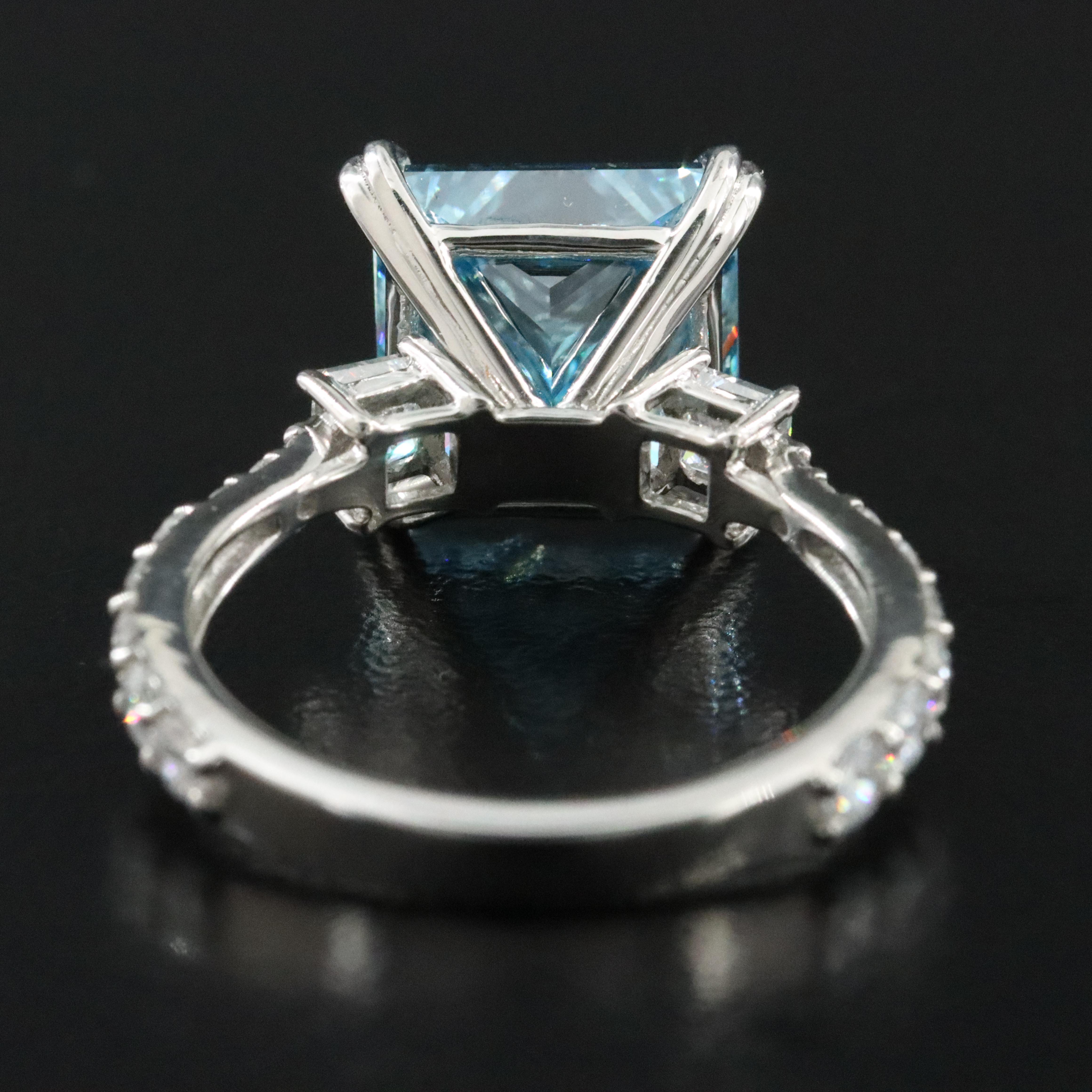 Platinum 6.03 CTW Lab Grow Diamond  Ring with Fancy Blue Center and IGI Report