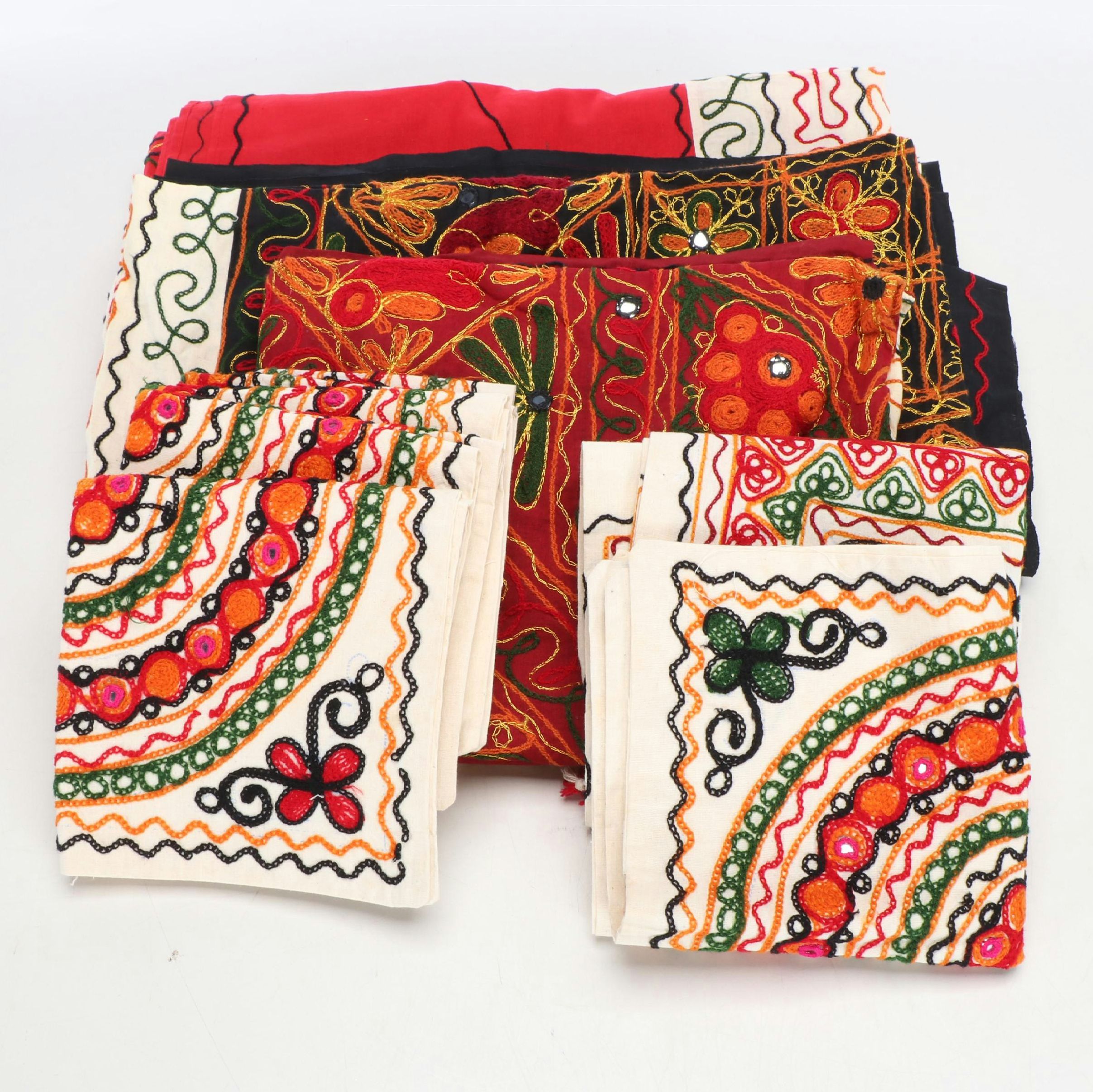 Western Indian Chain-Stitch Embroidered Pillow Covers and More Textiles