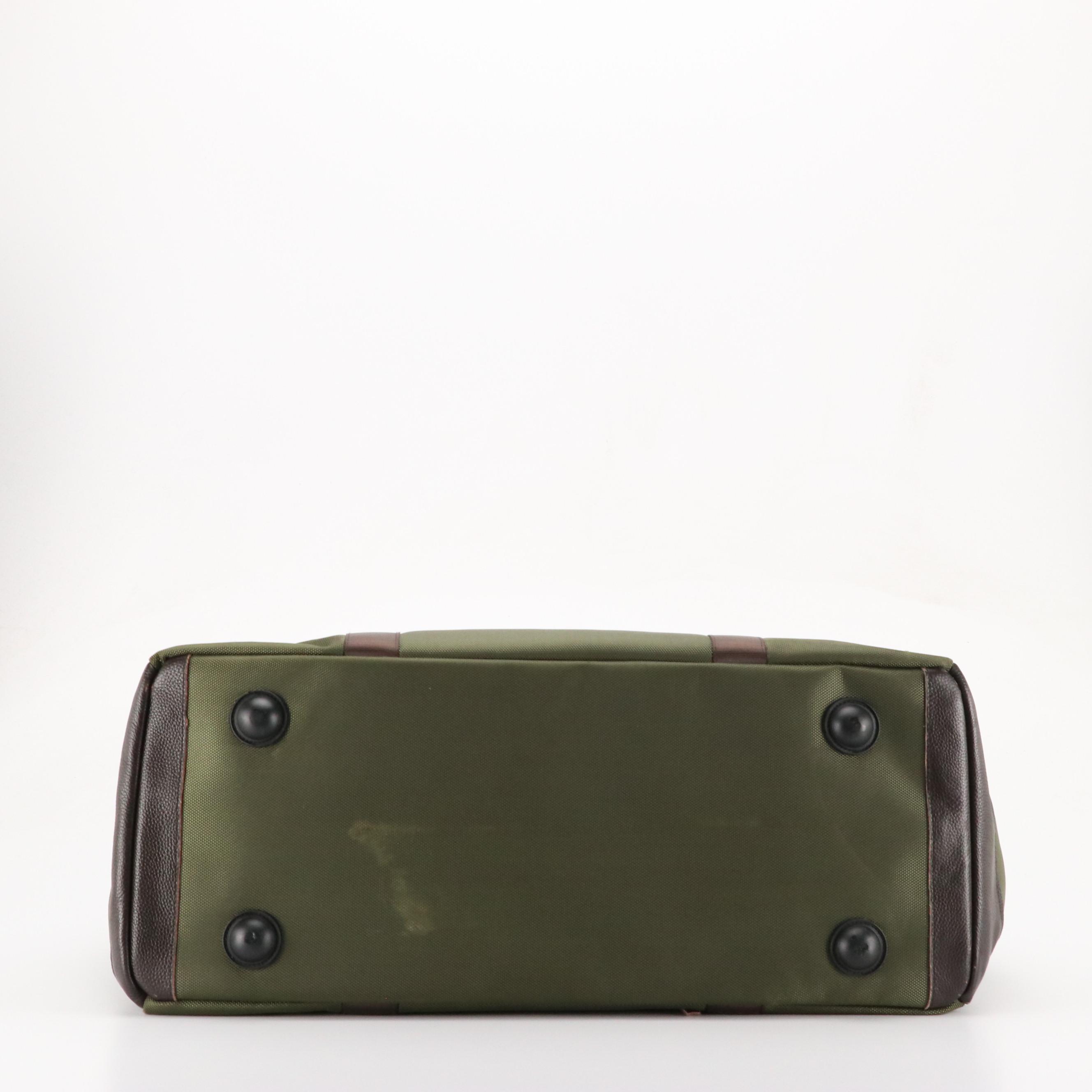 Abercrombie & Kent Travel Duffel Bags in Olive Green Nylon and Brown Leather