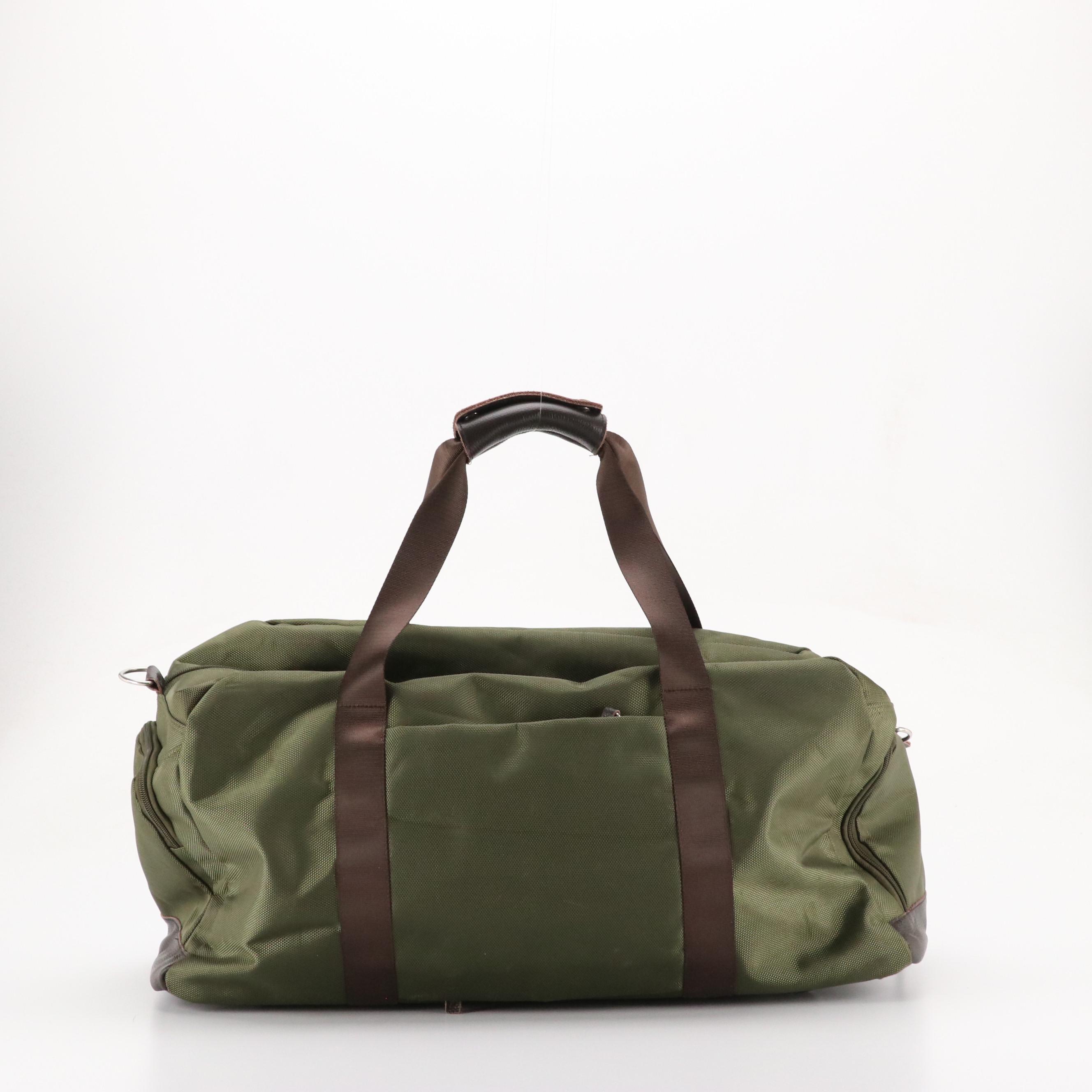 Abercrombie & Kent Travel Duffel Bags in Olive Green Nylon and Brown Leather