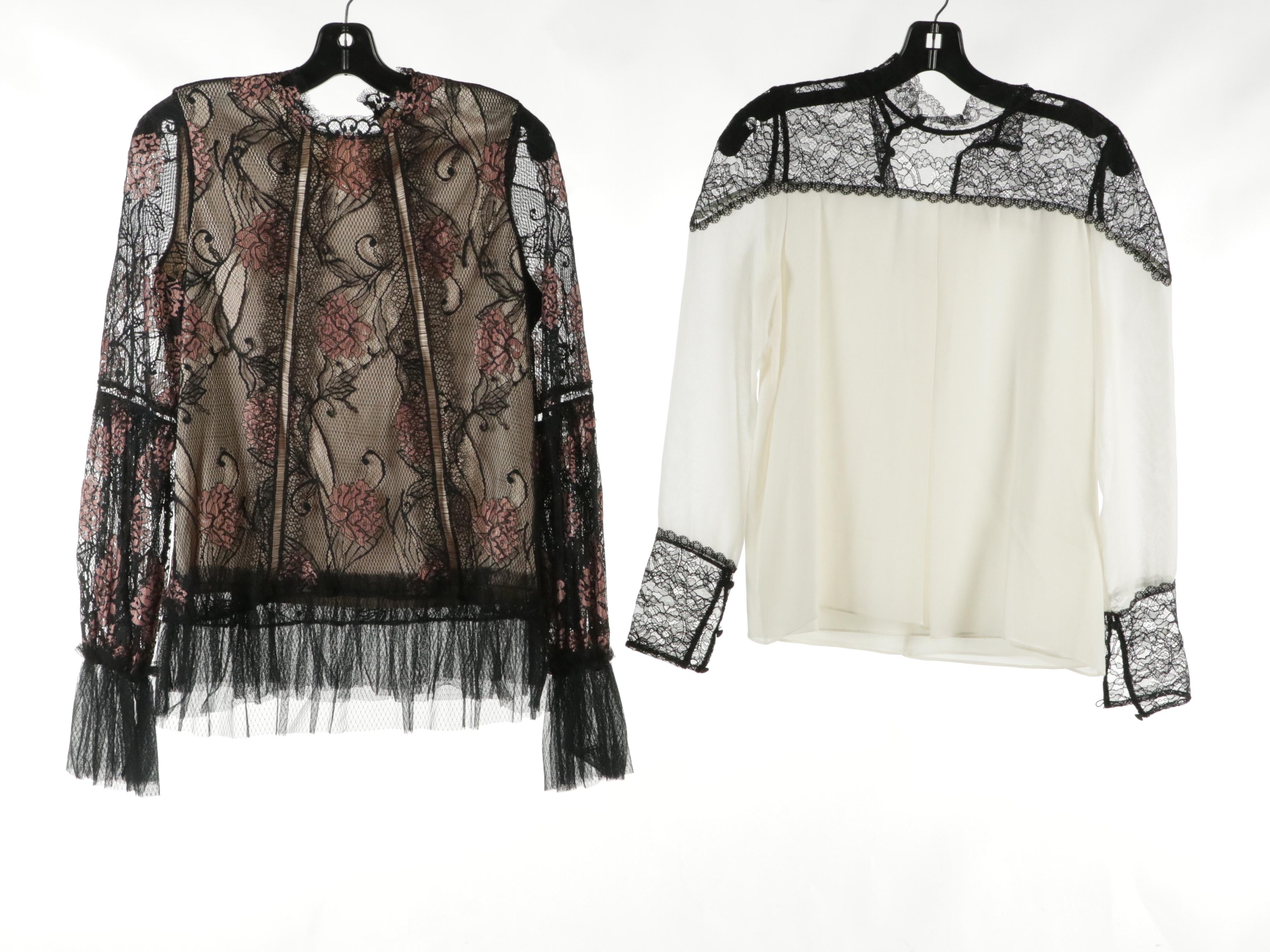 Alice + Olivia and Alexie Lacey Long Sleeve Blouses, Tea&Cup Puff-Sleeve Blouse