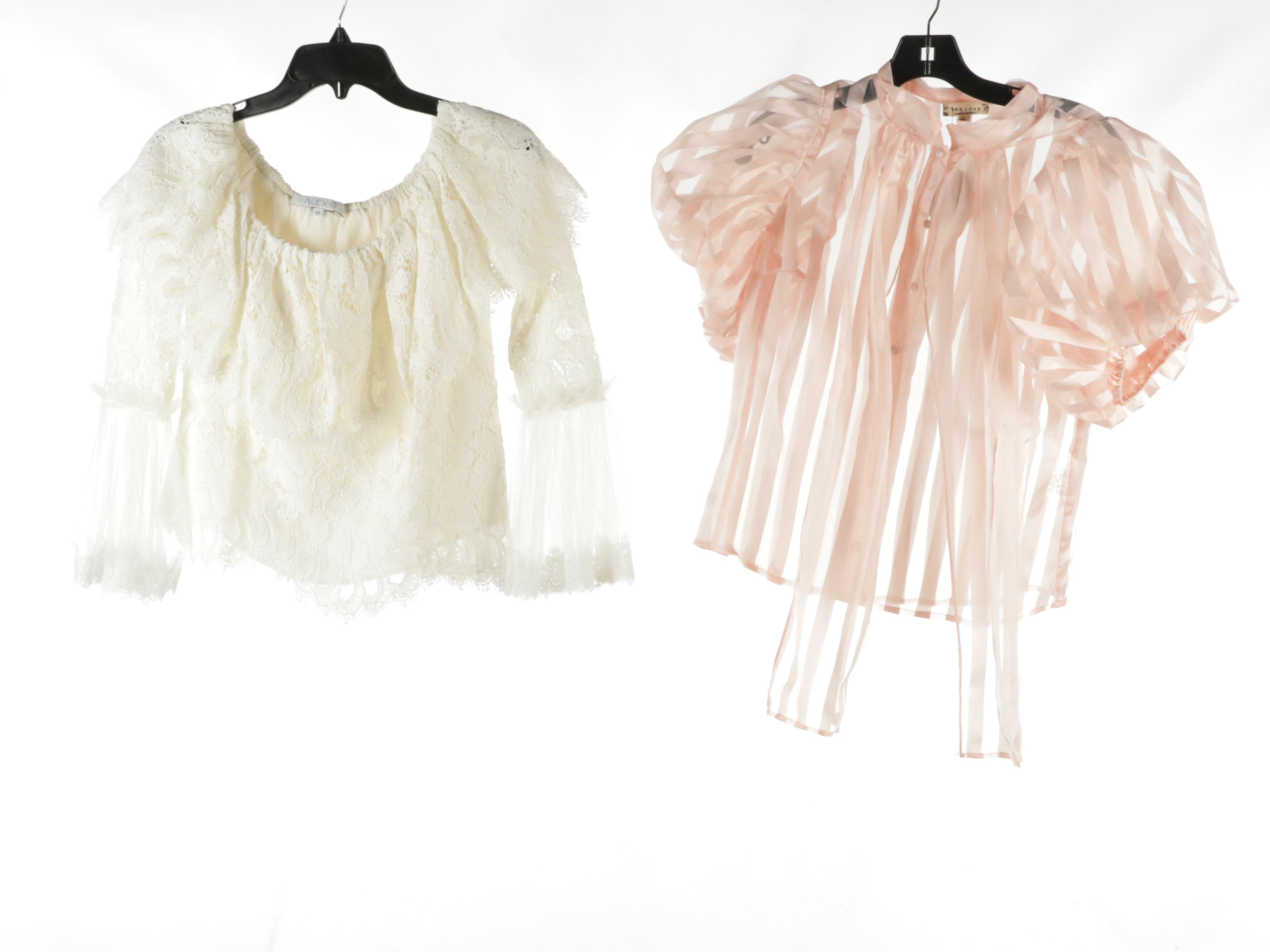Alice + Olivia and Alexie Lacey Long Sleeve Blouses, Tea&Cup Puff-Sleeve Blouse