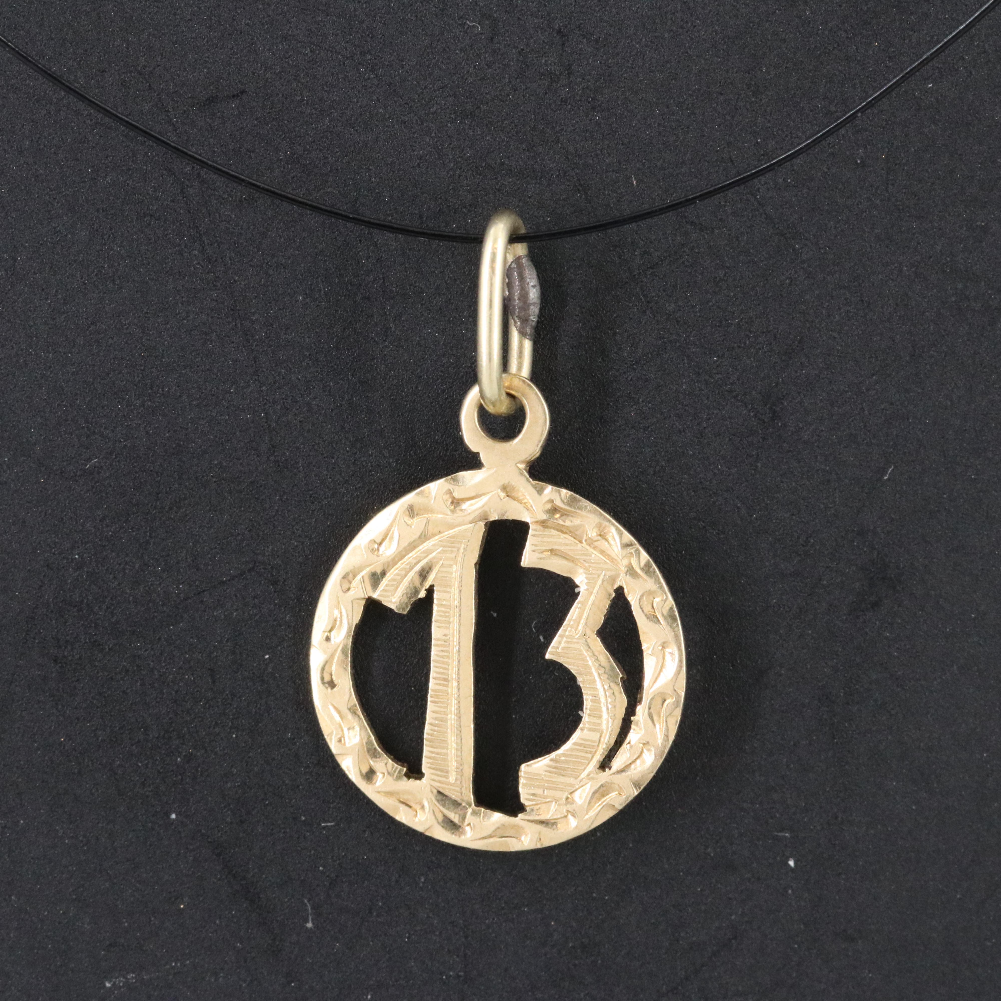 14K Diamond Cut "13" Pendant