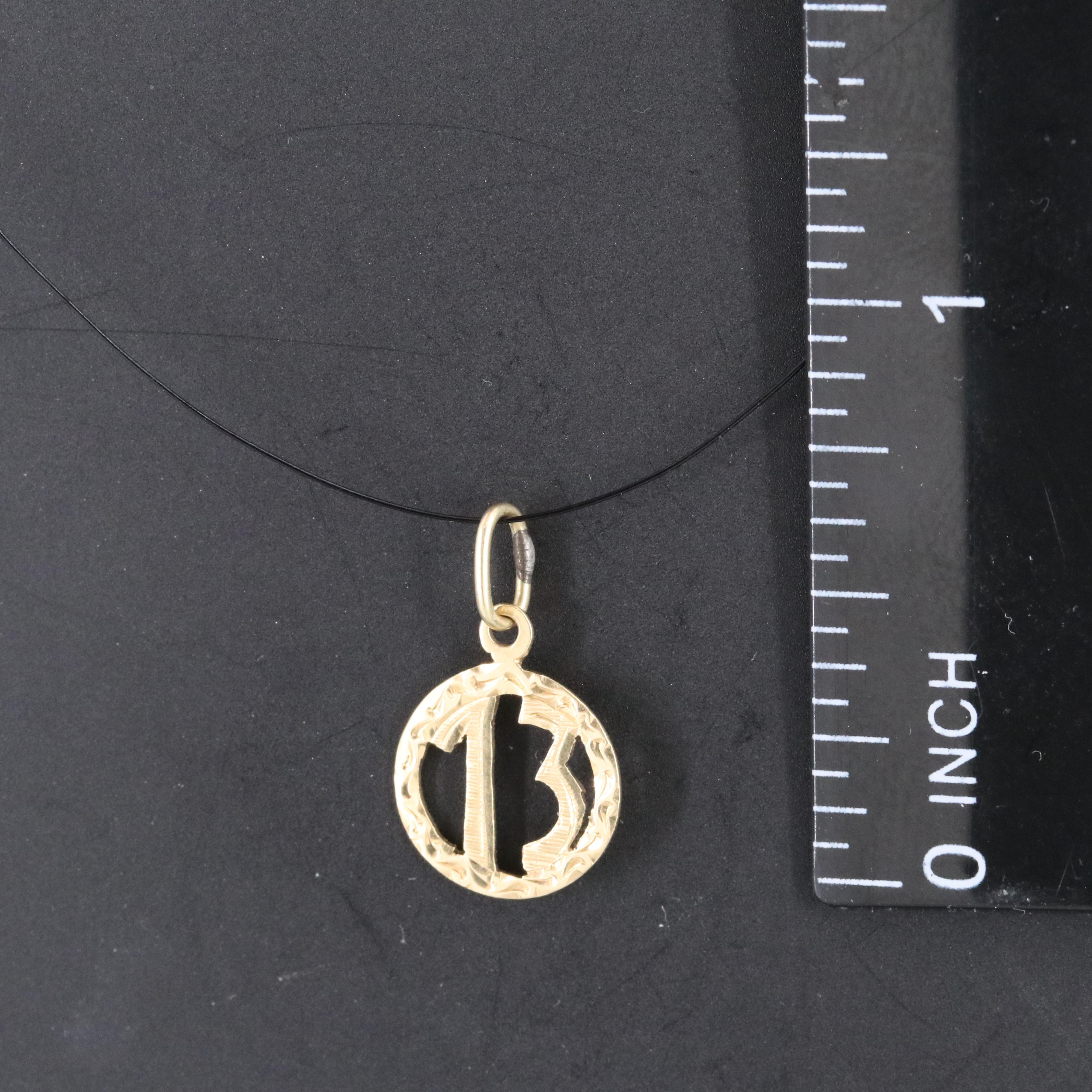 14K Diamond Cut "13" Pendant