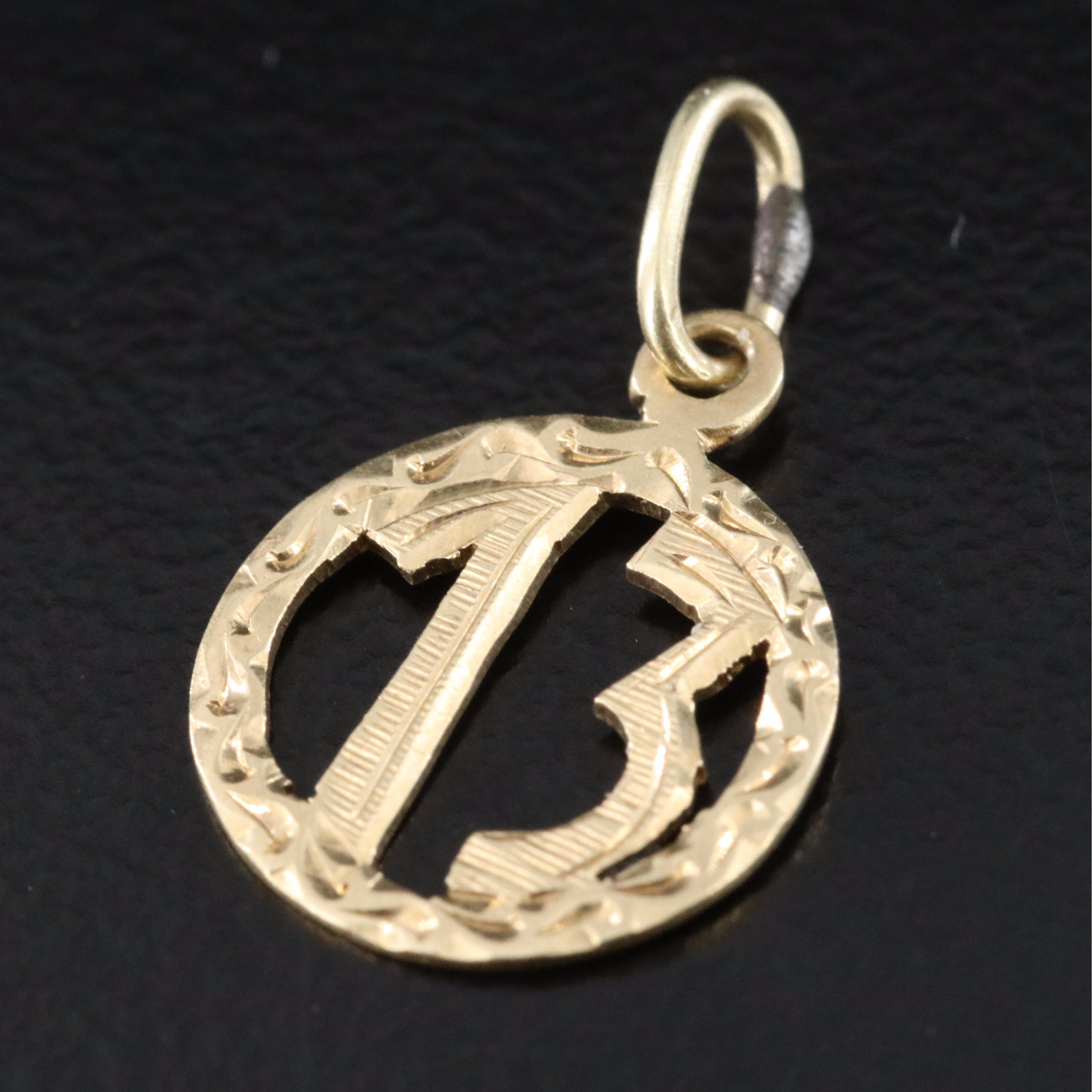 14K Diamond Cut "13" Pendant