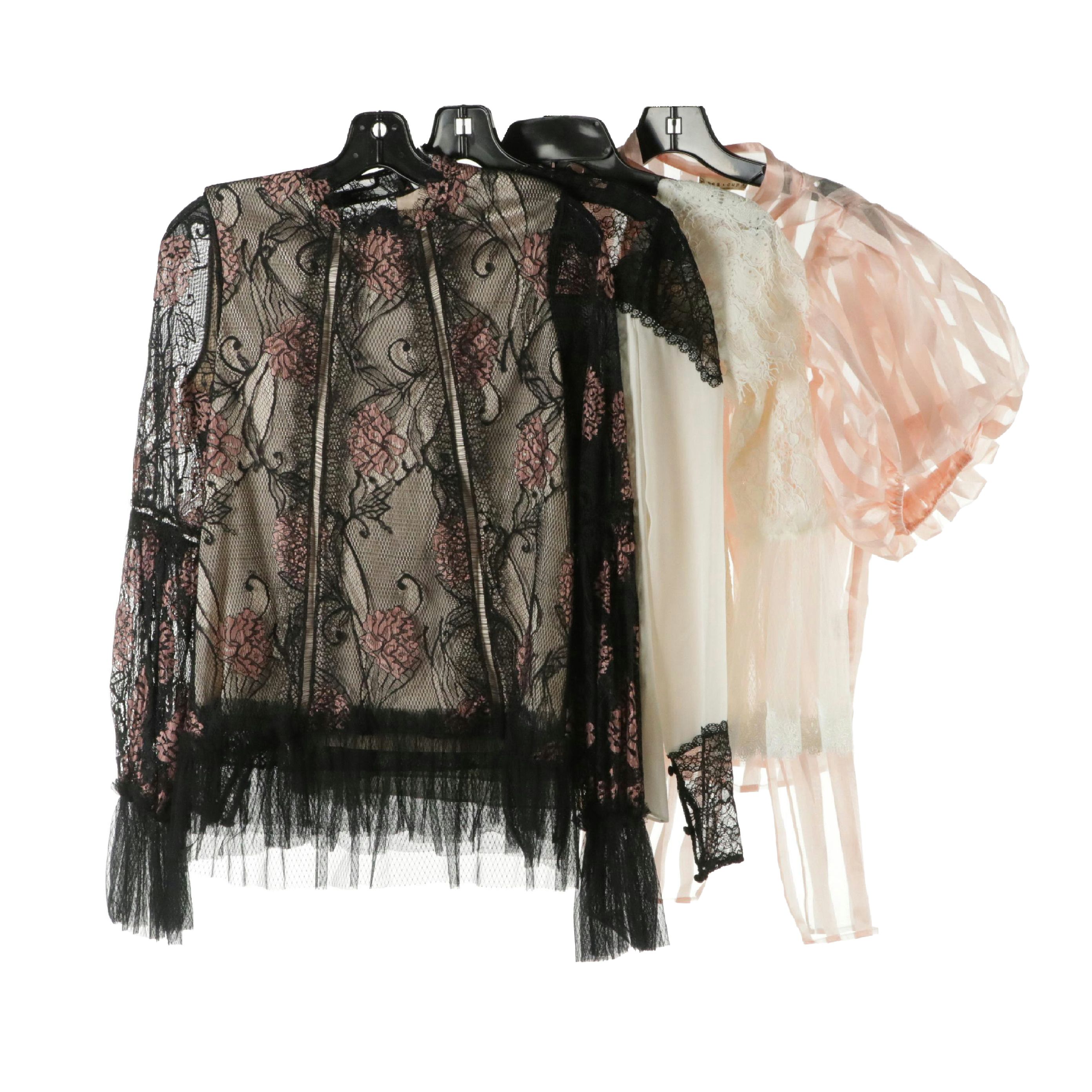 Alice + Olivia and Alexie Lacey Long Sleeve Blouses, Tea&Cup Puff-Sleeve Blouse