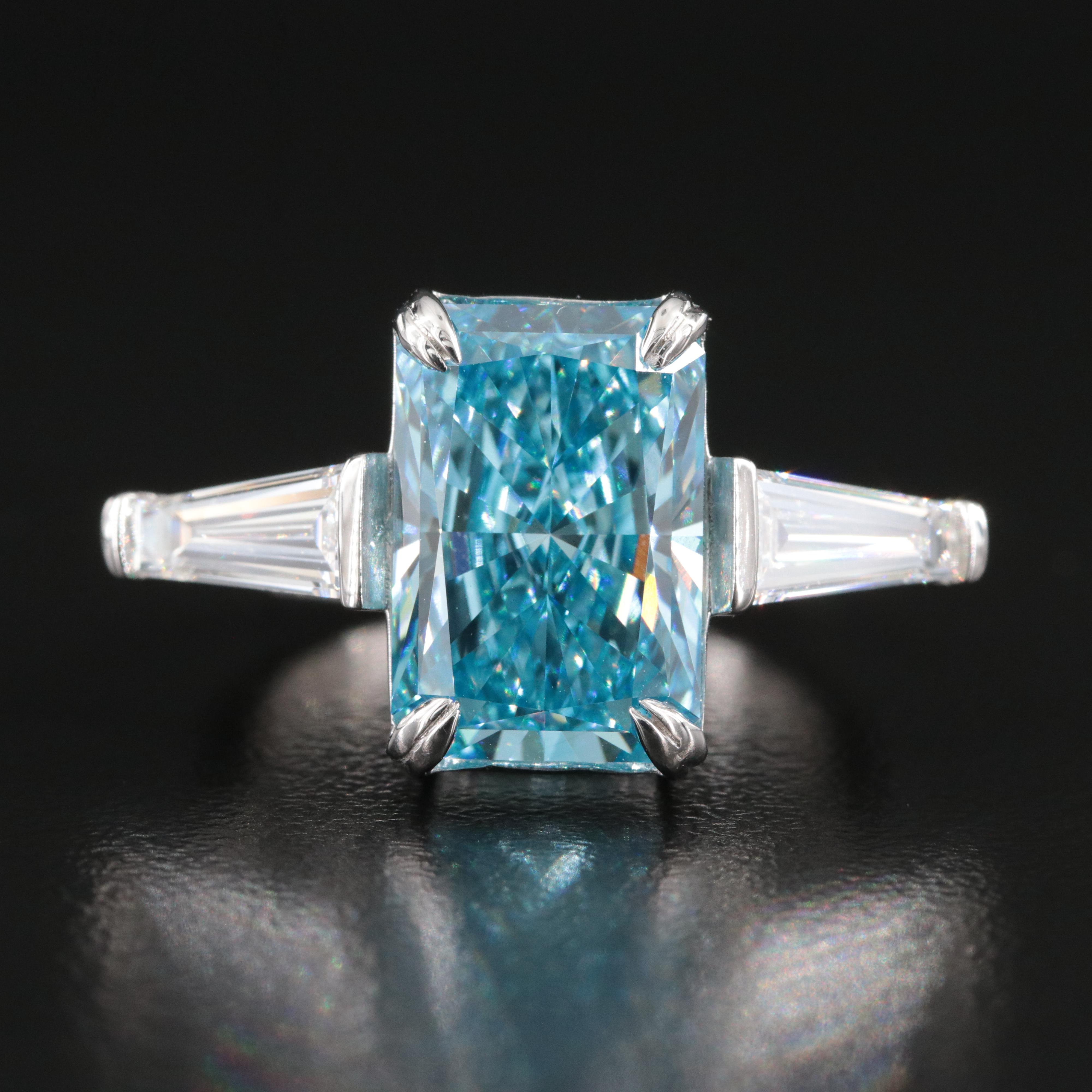 Platinum 6.18 CTW Lab Grown Diamond Ring with Fancy Blue Center and IGI Report