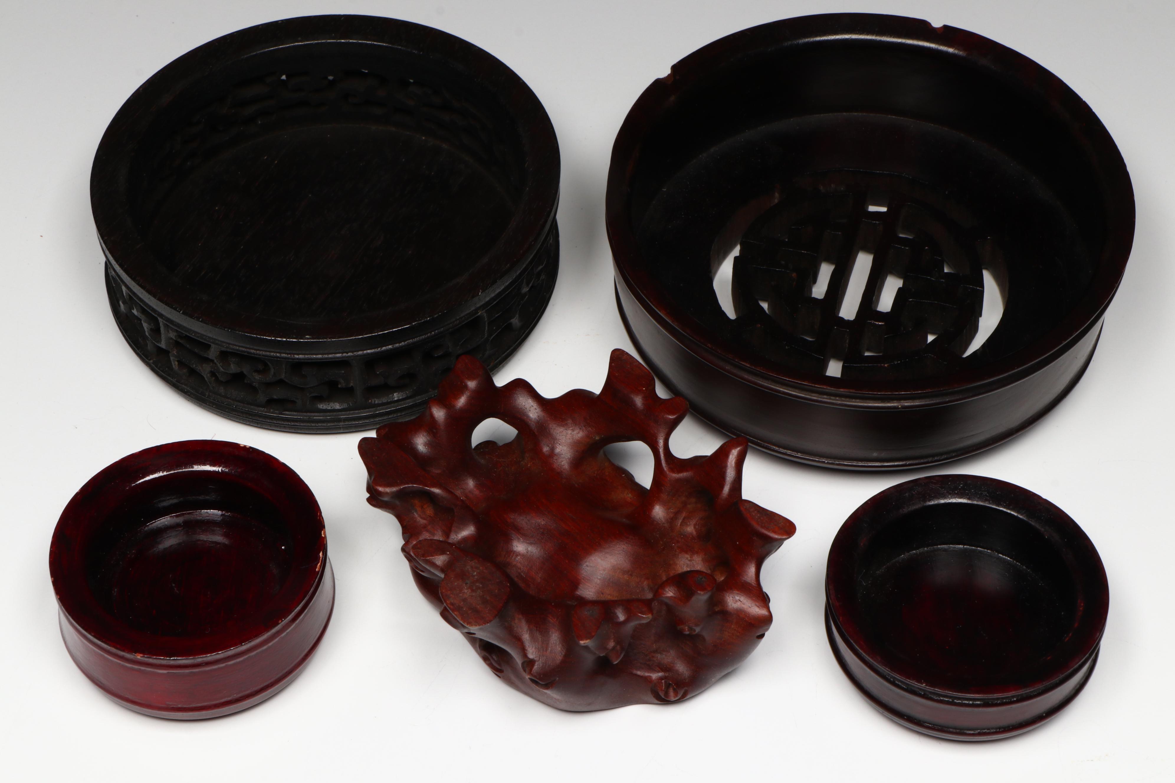 Chinese Carved Rosewood and Hardwood Stands