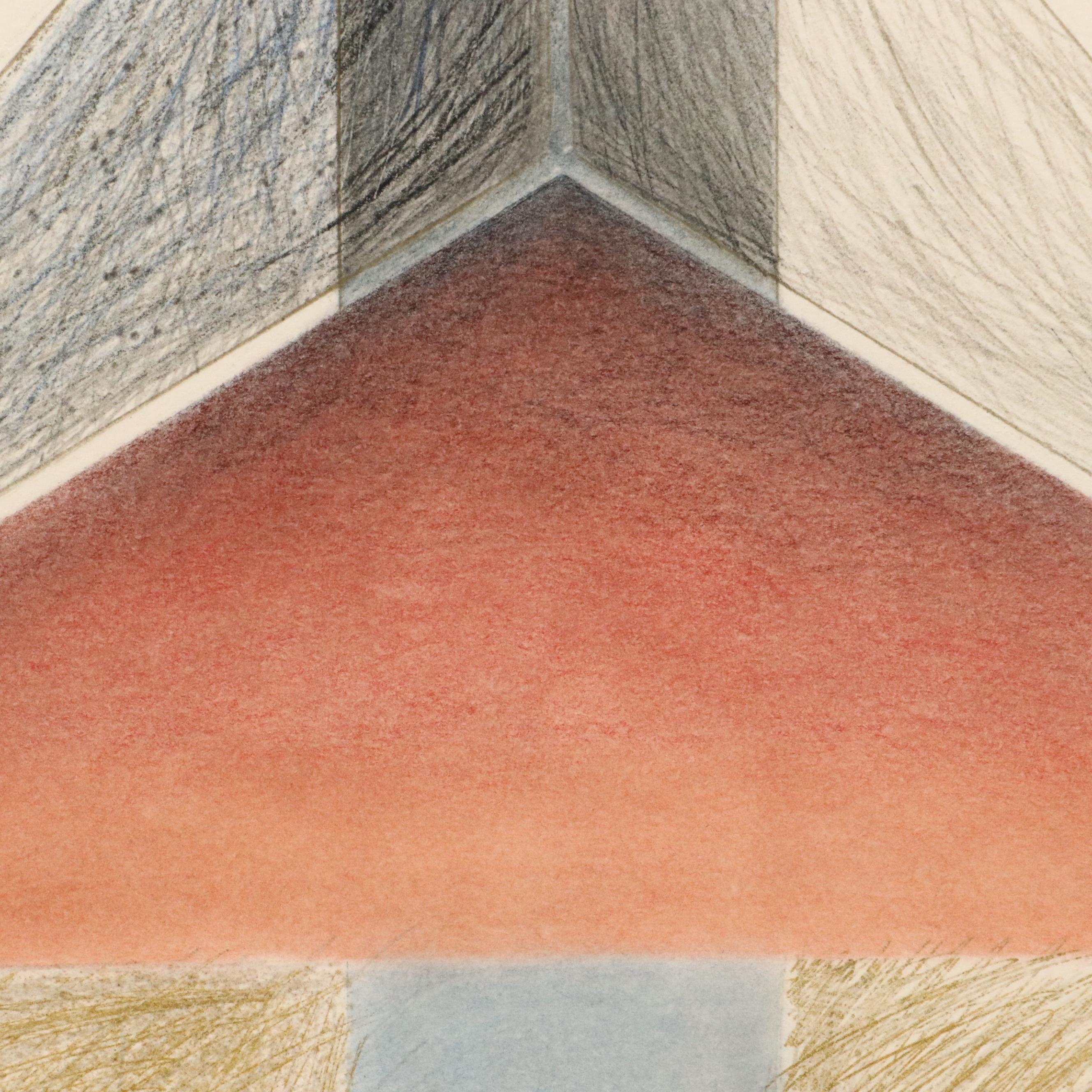 Kutenhaus Abstract Geometric Colored Pencil Drawings "Cathedral Series," 1970s