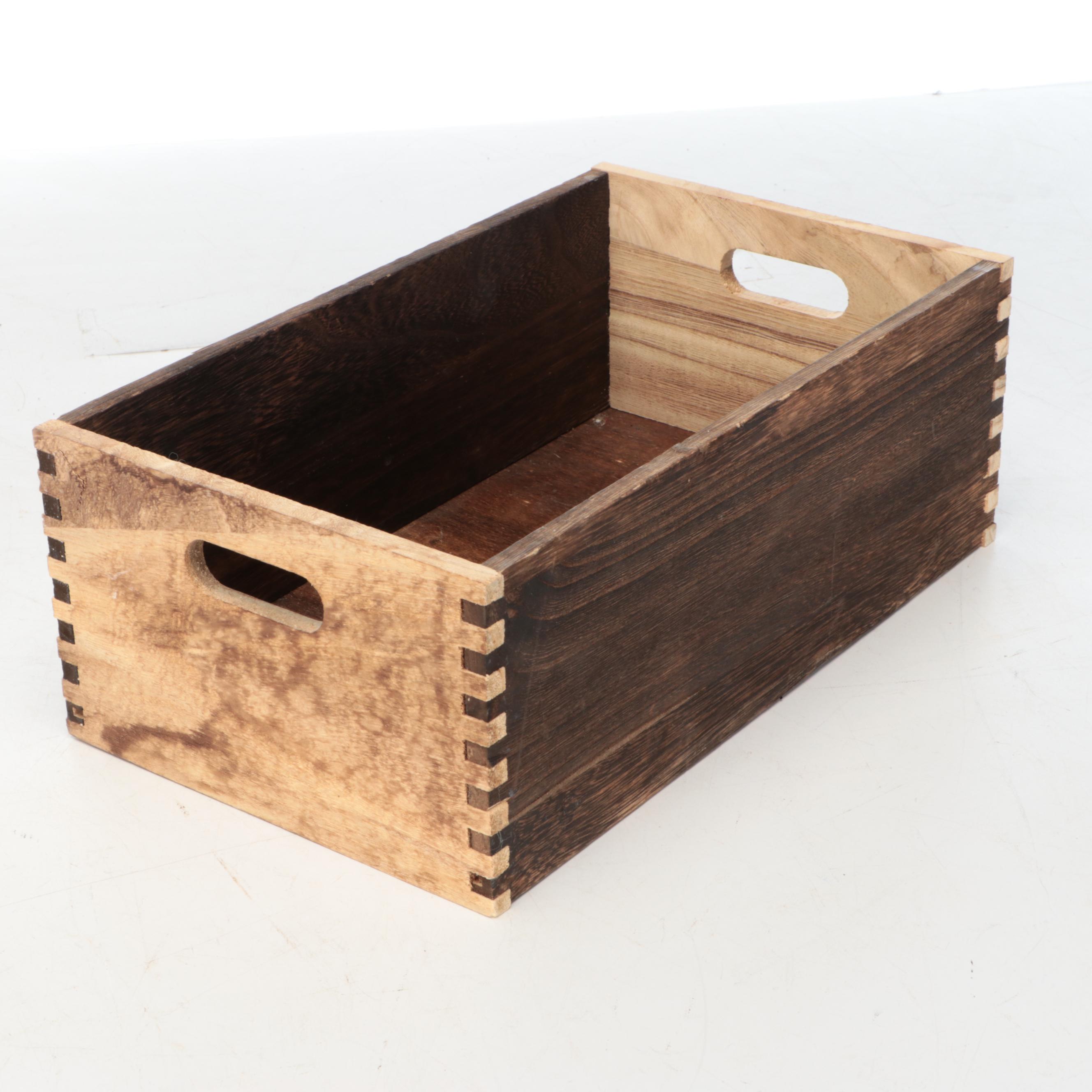 Wooden Tray, Woven and Wooden Baskets, and Faux Marble Trash Can