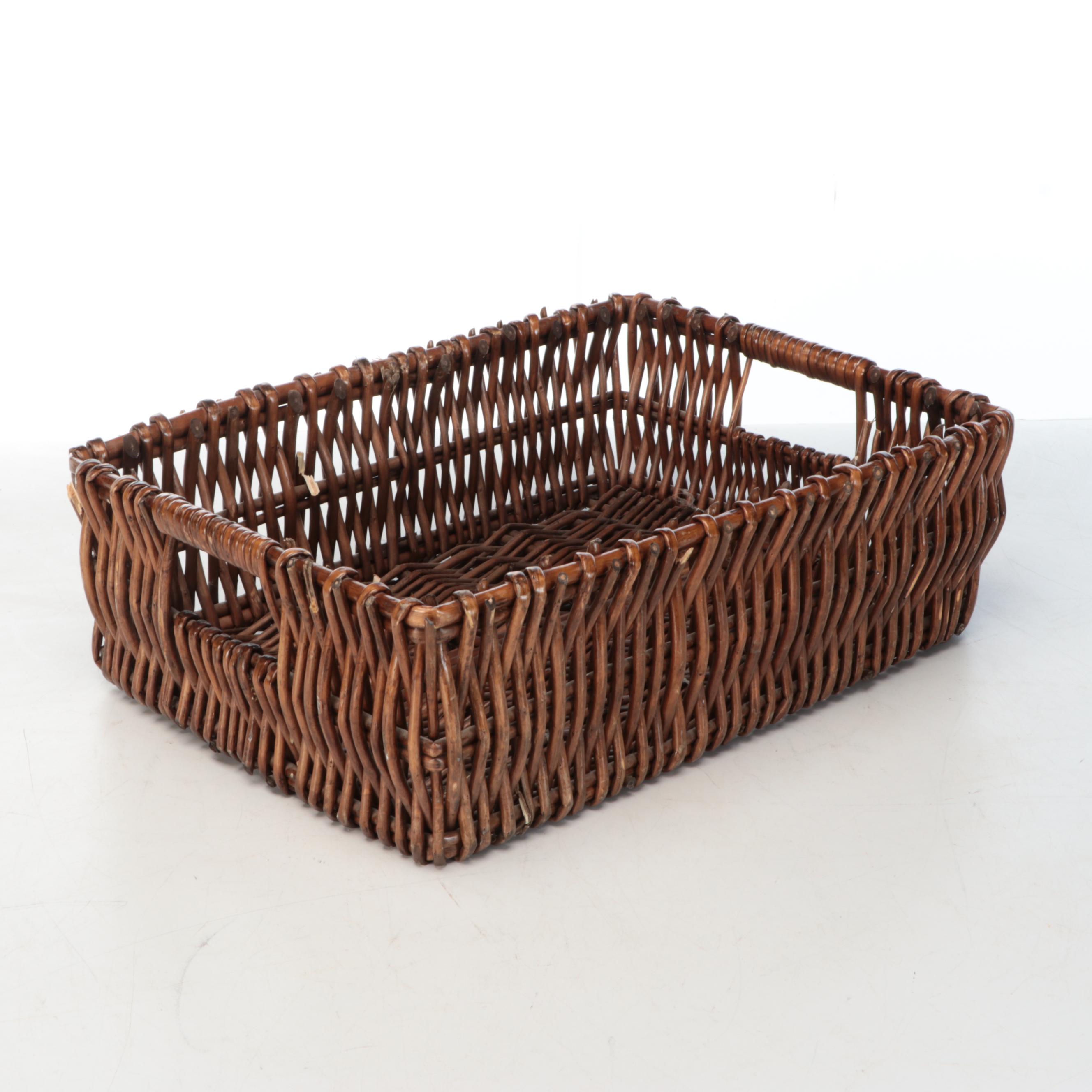 Wooden Tray, Woven and Wooden Baskets, and Faux Marble Trash Can
