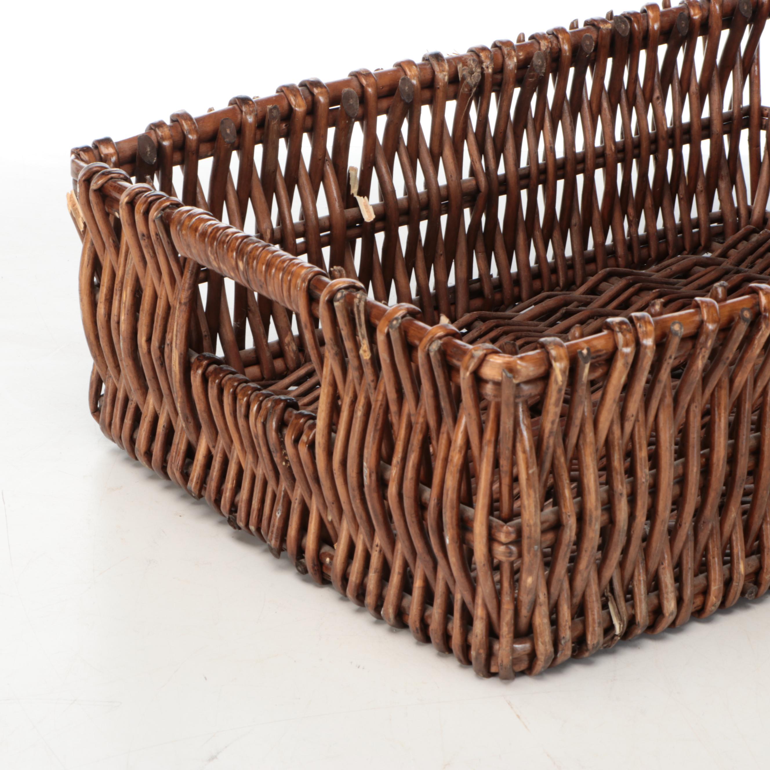 Wooden Tray, Woven and Wooden Baskets, and Faux Marble Trash Can