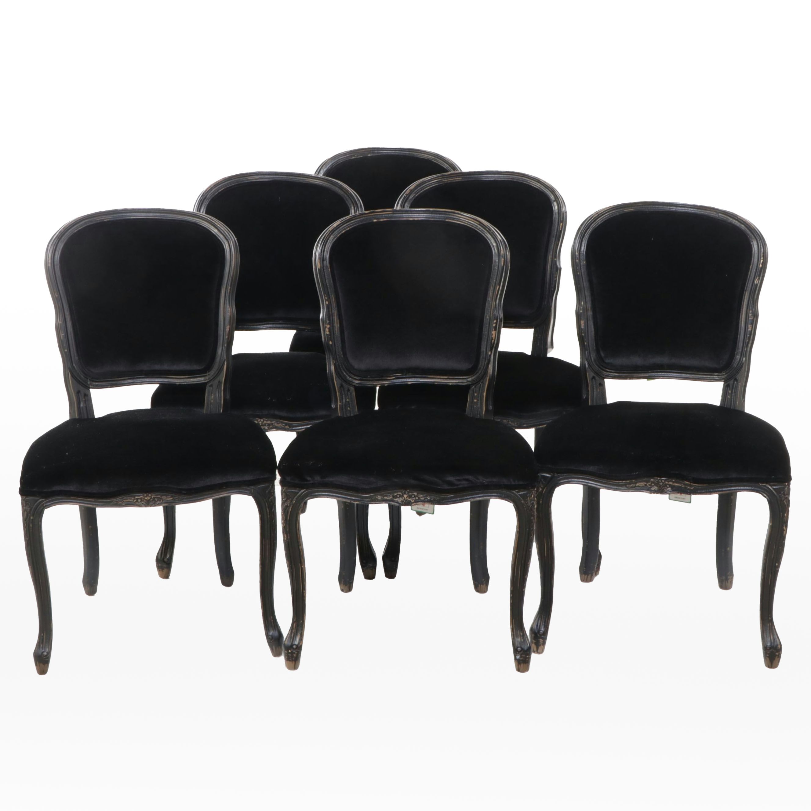 Set of Six Four Hands Painted Wood Side Chairs