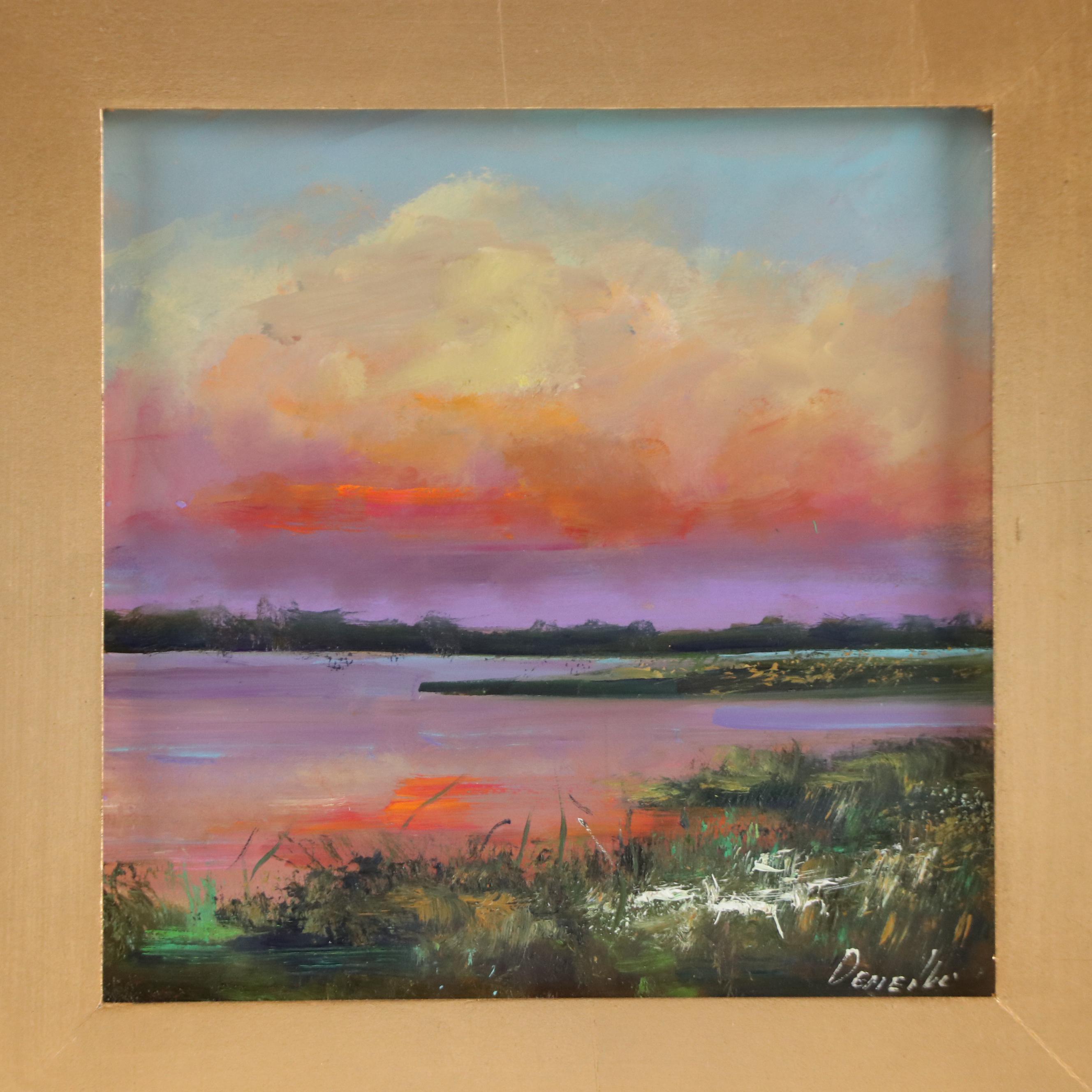 Natalia Demenko Sunset River Landscape Oil Painting, 21st Century