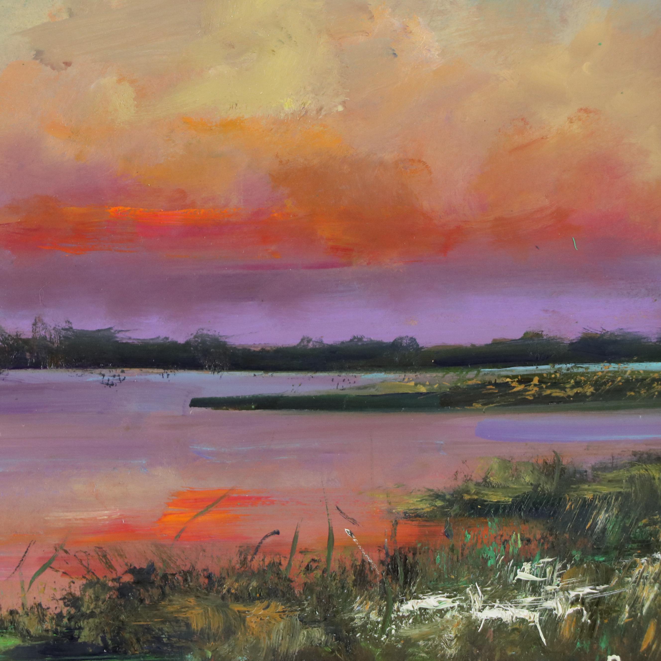 Natalia Demenko Sunset River Landscape Oil Painting, 21st Century