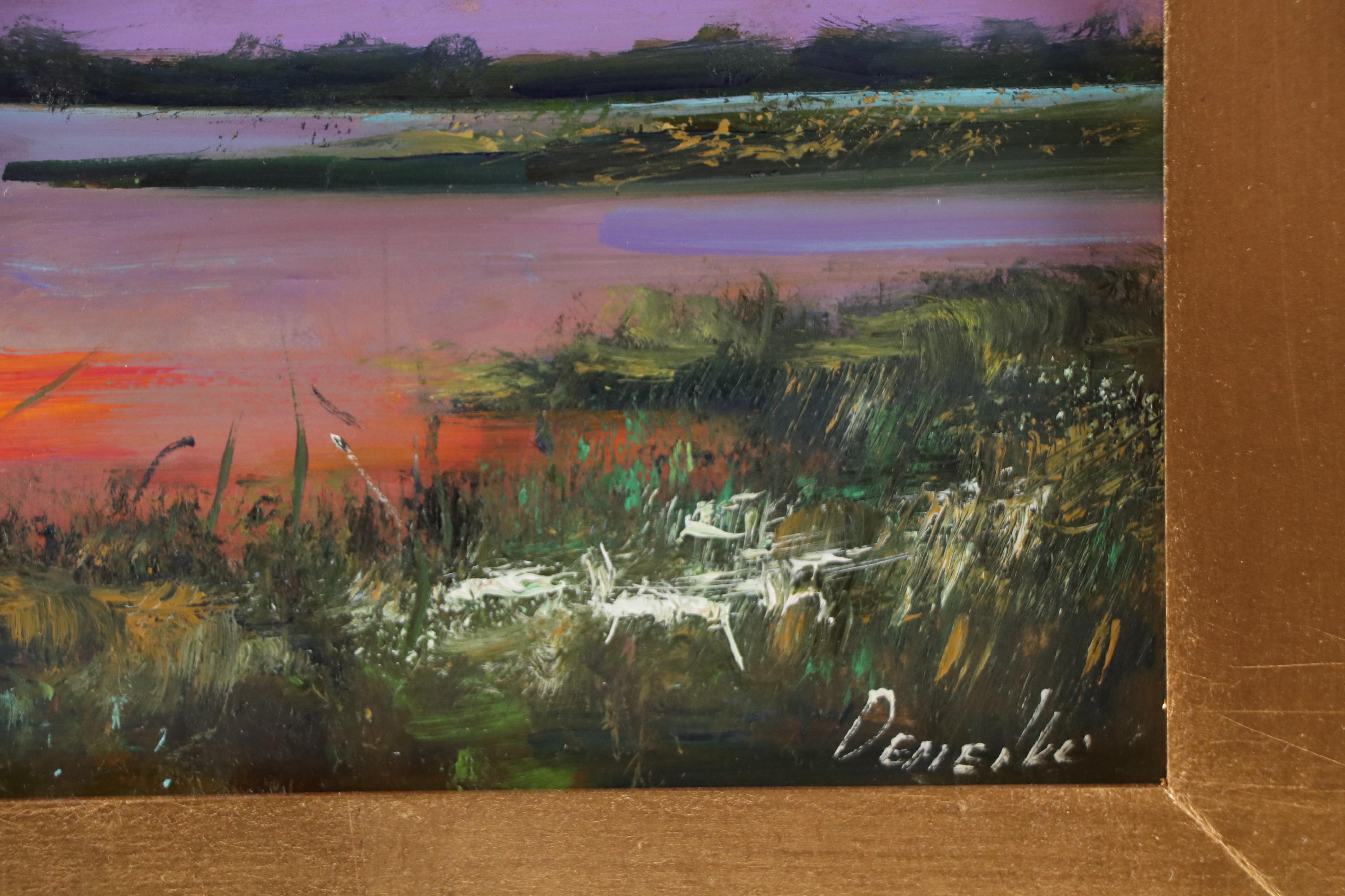 Natalia Demenko Sunset River Landscape Oil Painting, 21st Century